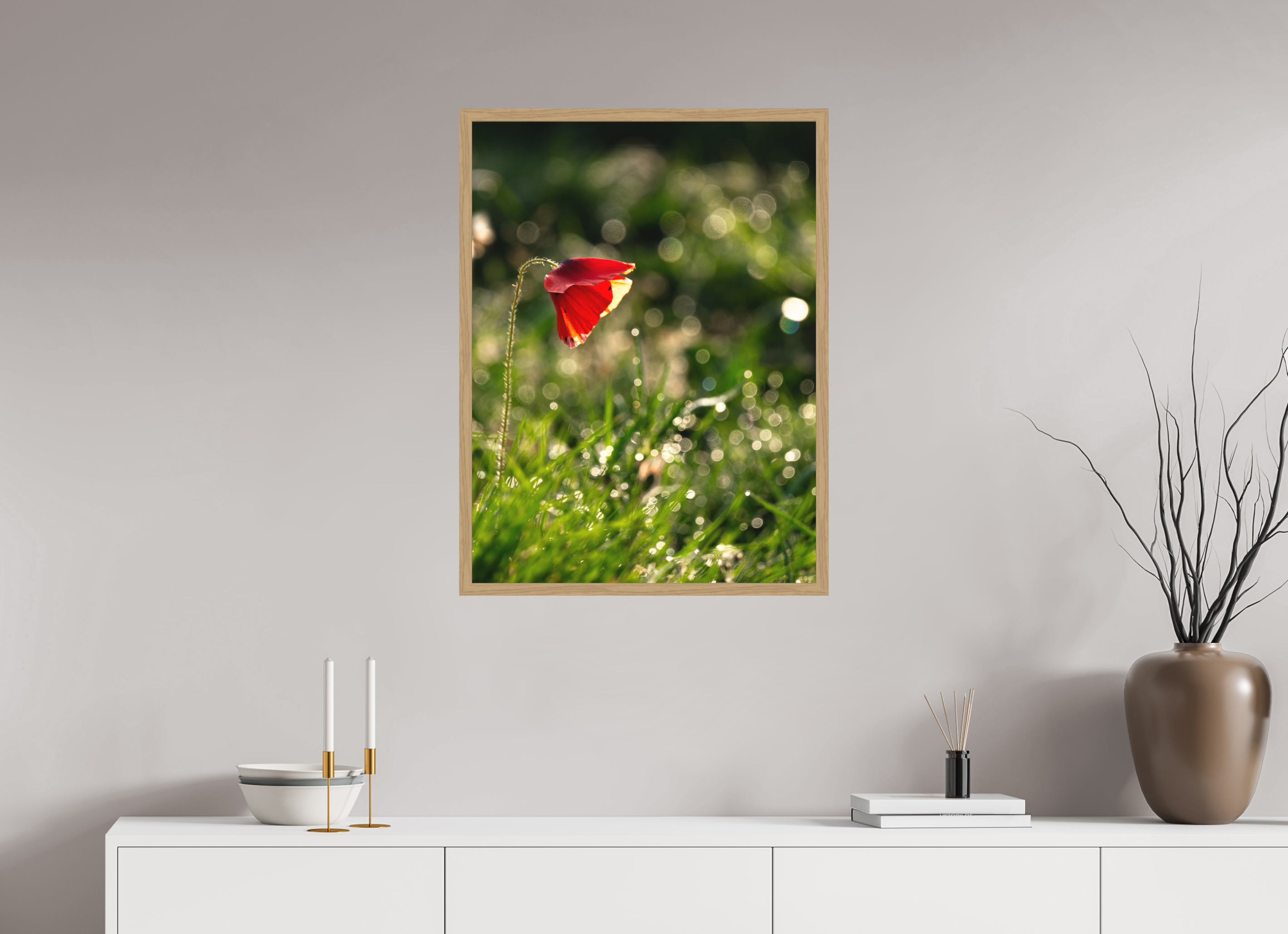 60 x 80 cm, Impression Fine Art encadrée en chêne naturel - mat coquelicot