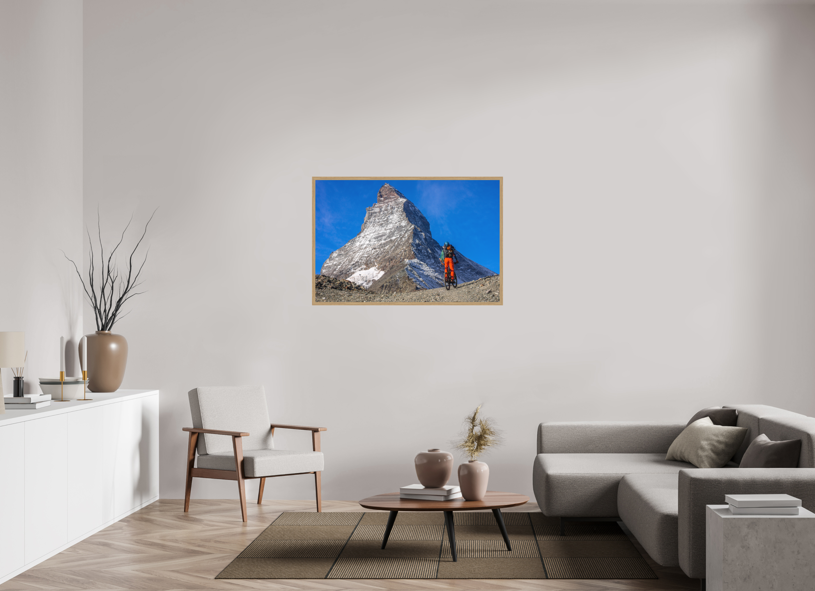 120 x 80 cm, Impression Fine Art encadrée en chêne naturel - mat A l'assaut du Cervin