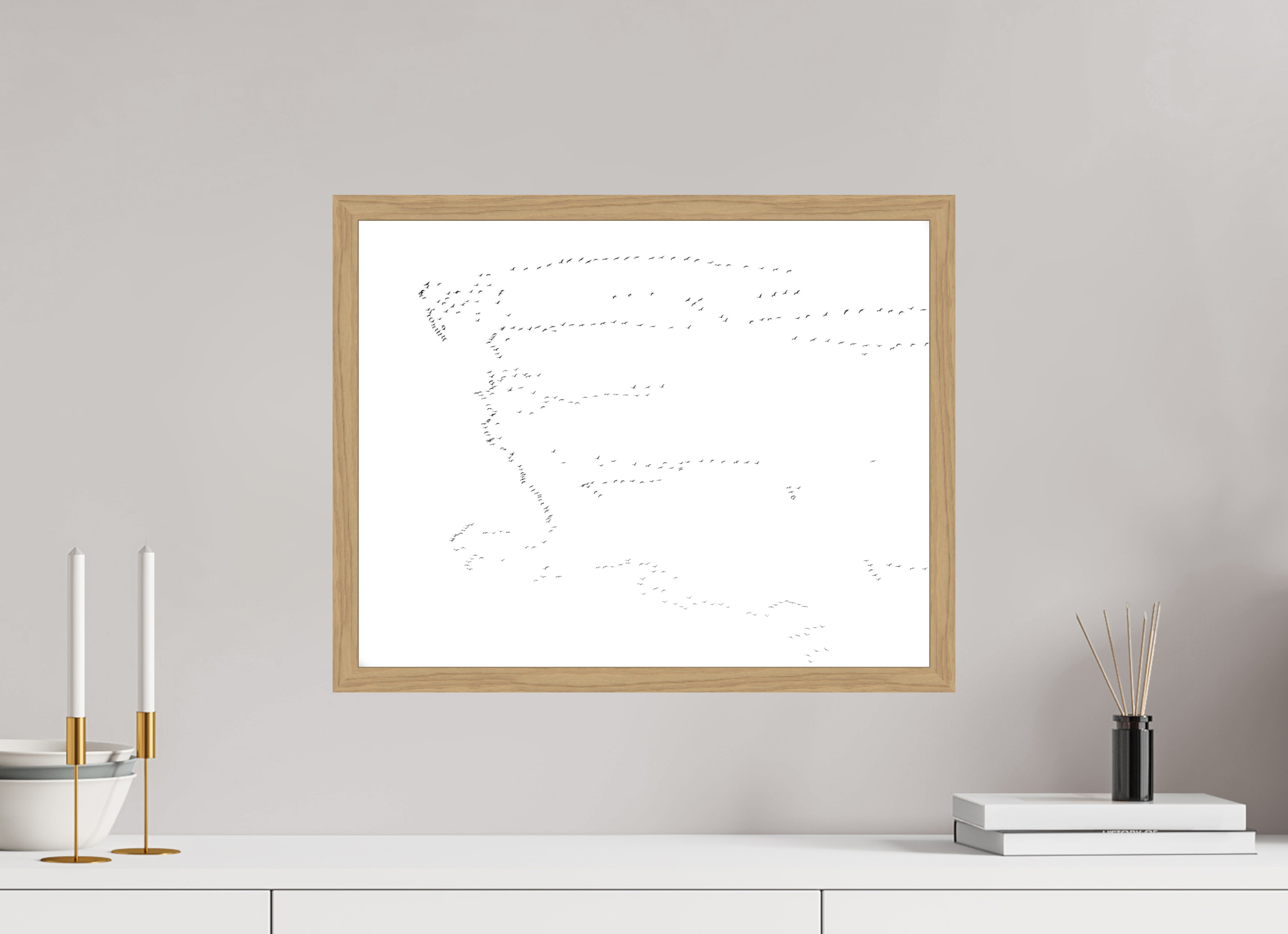 50,7 x 40 cm, Impression Fine Art encadrée en chêne naturel - mat Grues I