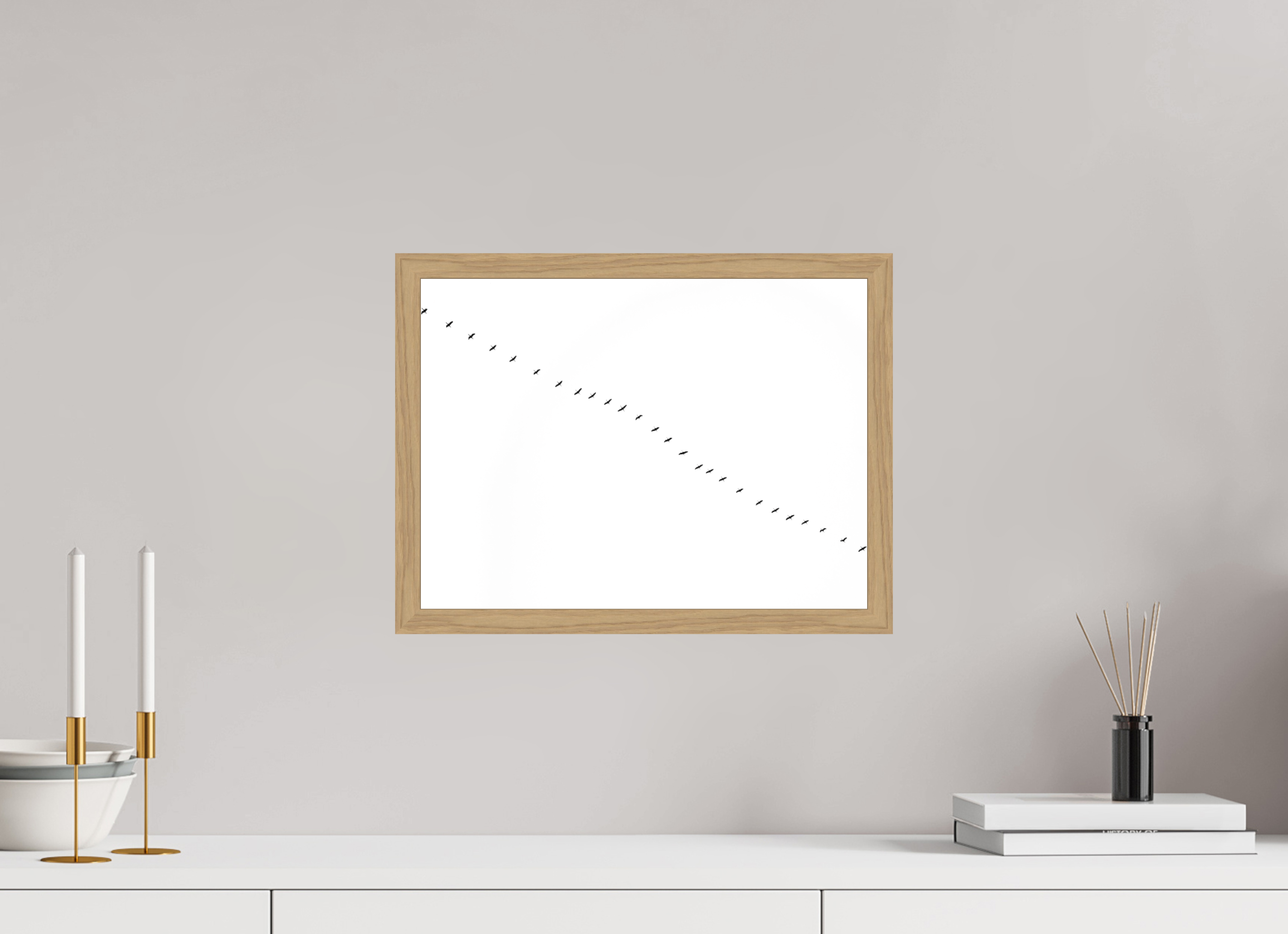 40 x 30 cm, Impression Fine Art encadrée en chêne naturel - mat Grues II