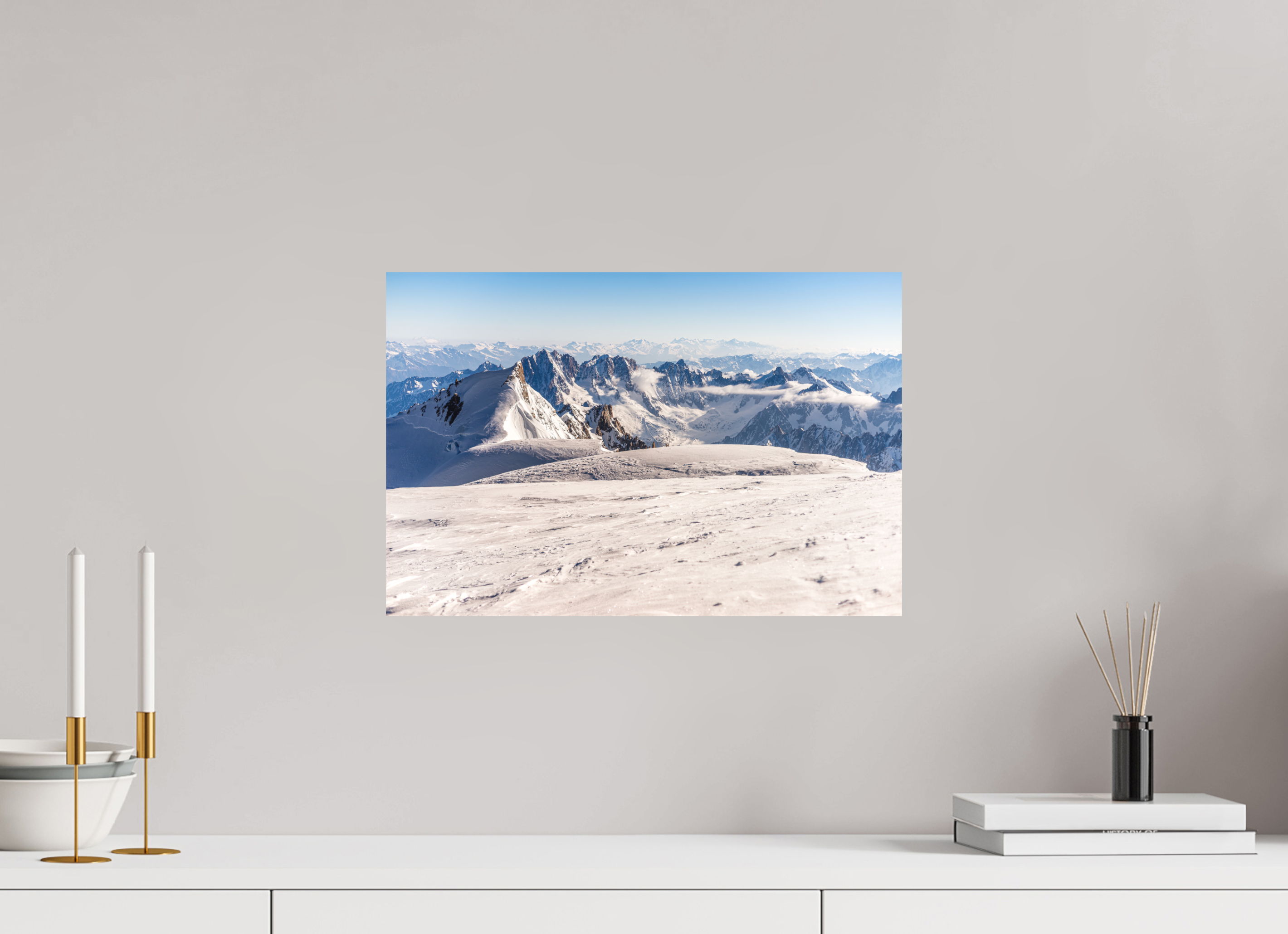 45 x 30 cm, Impression Fine Art sur support rigide - mat La vue depuis le sommet du Mont Blanc