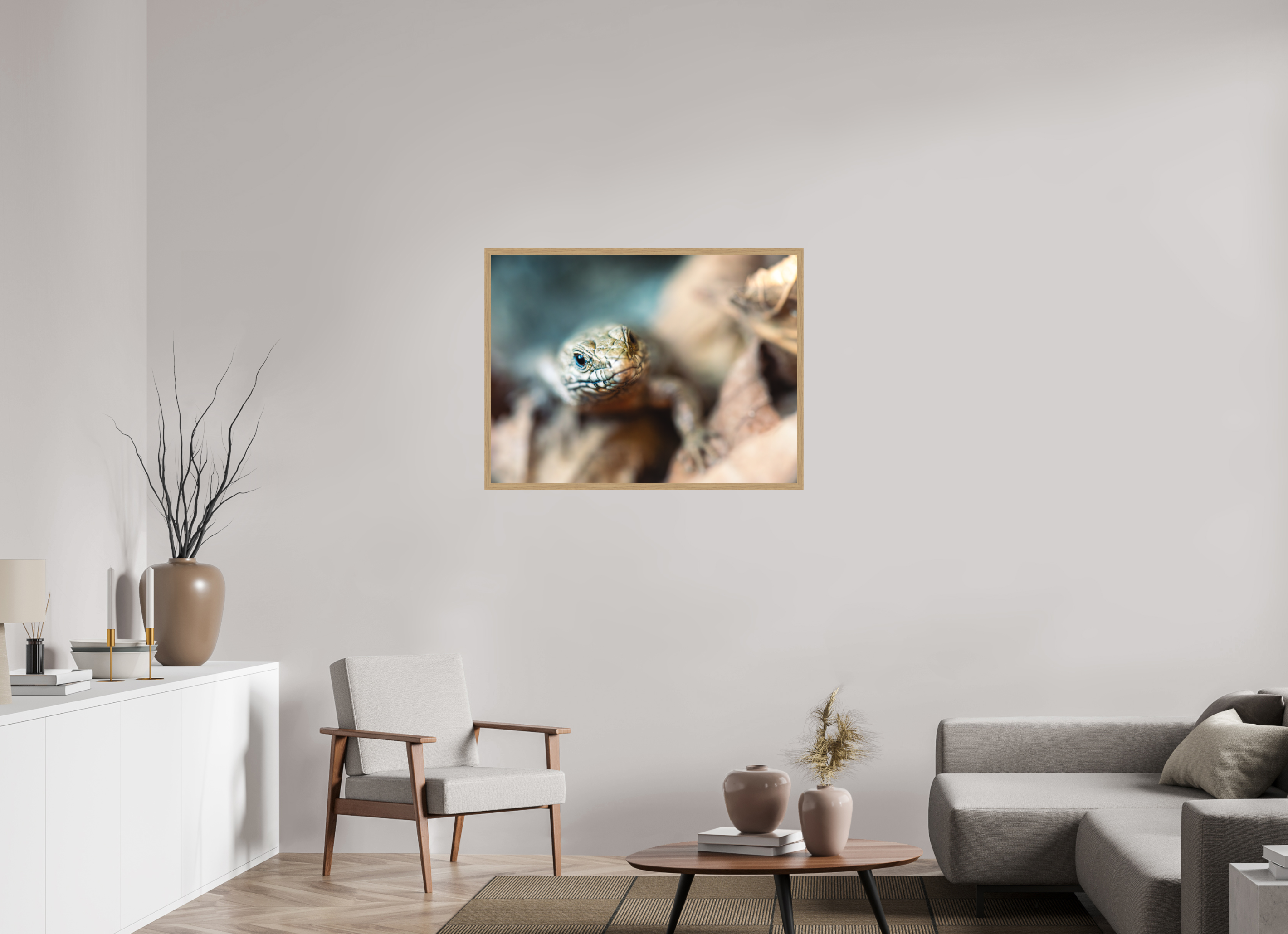 100 x 75 cm, Impression Fine Art encadrée en chêne naturel - mat Lezard
