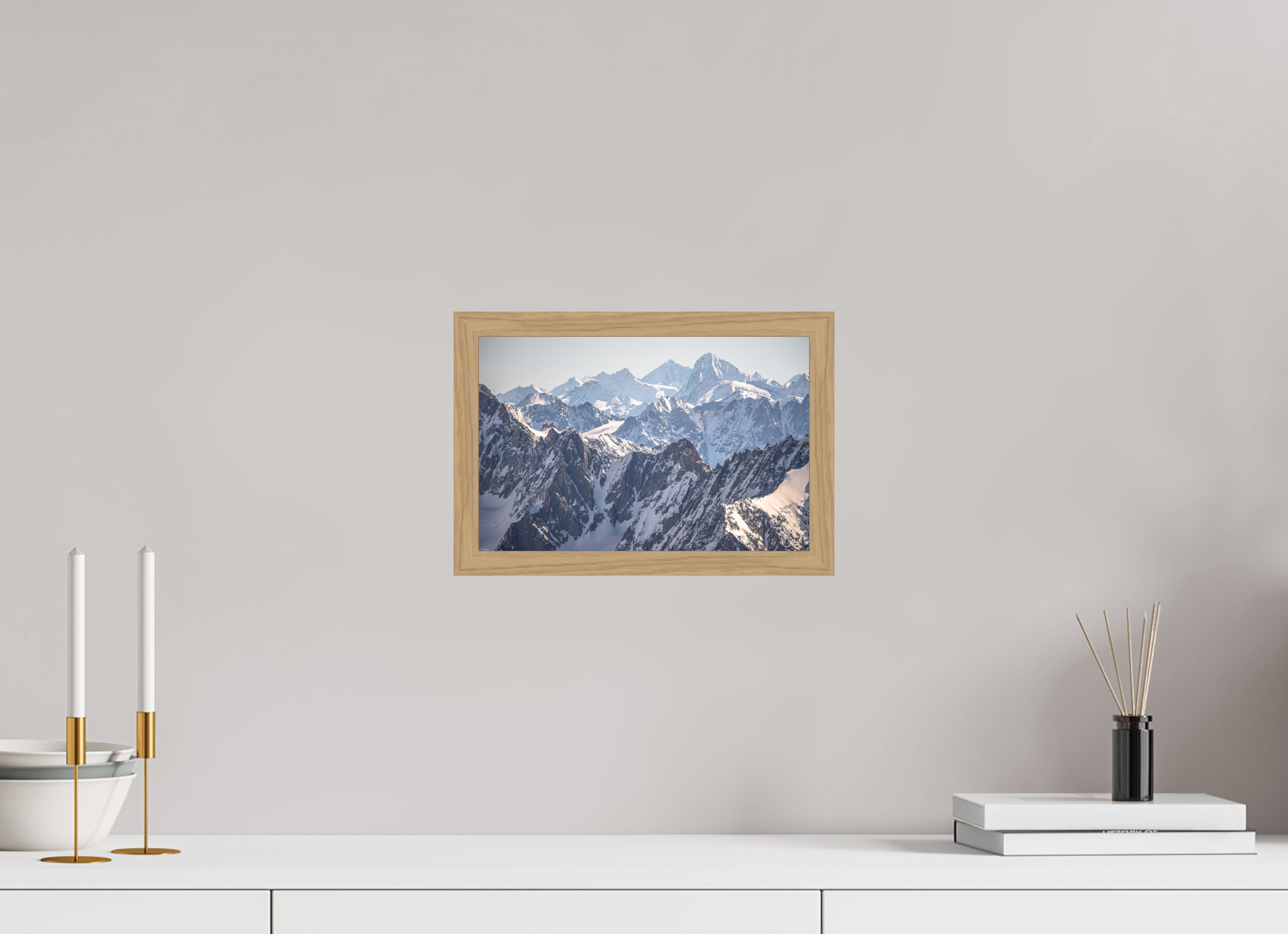 30 x 20 cm, Impression Fine Art encadrée en chêne naturel - mat Dom des Mischabels et Dent Blanche