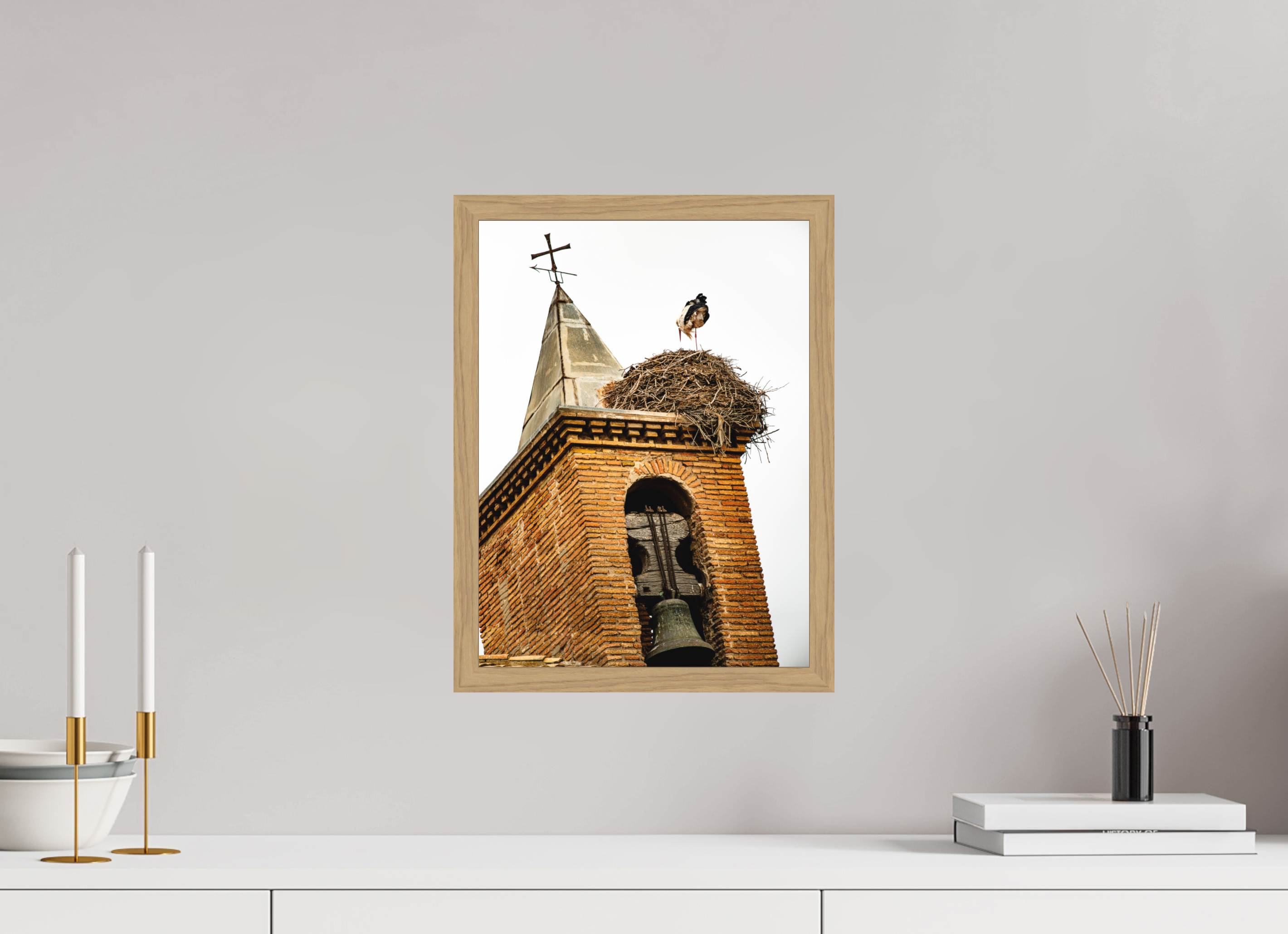 30 x 40 cm, Impression Fine Art encadrée en chêne naturel - mat Grue IV