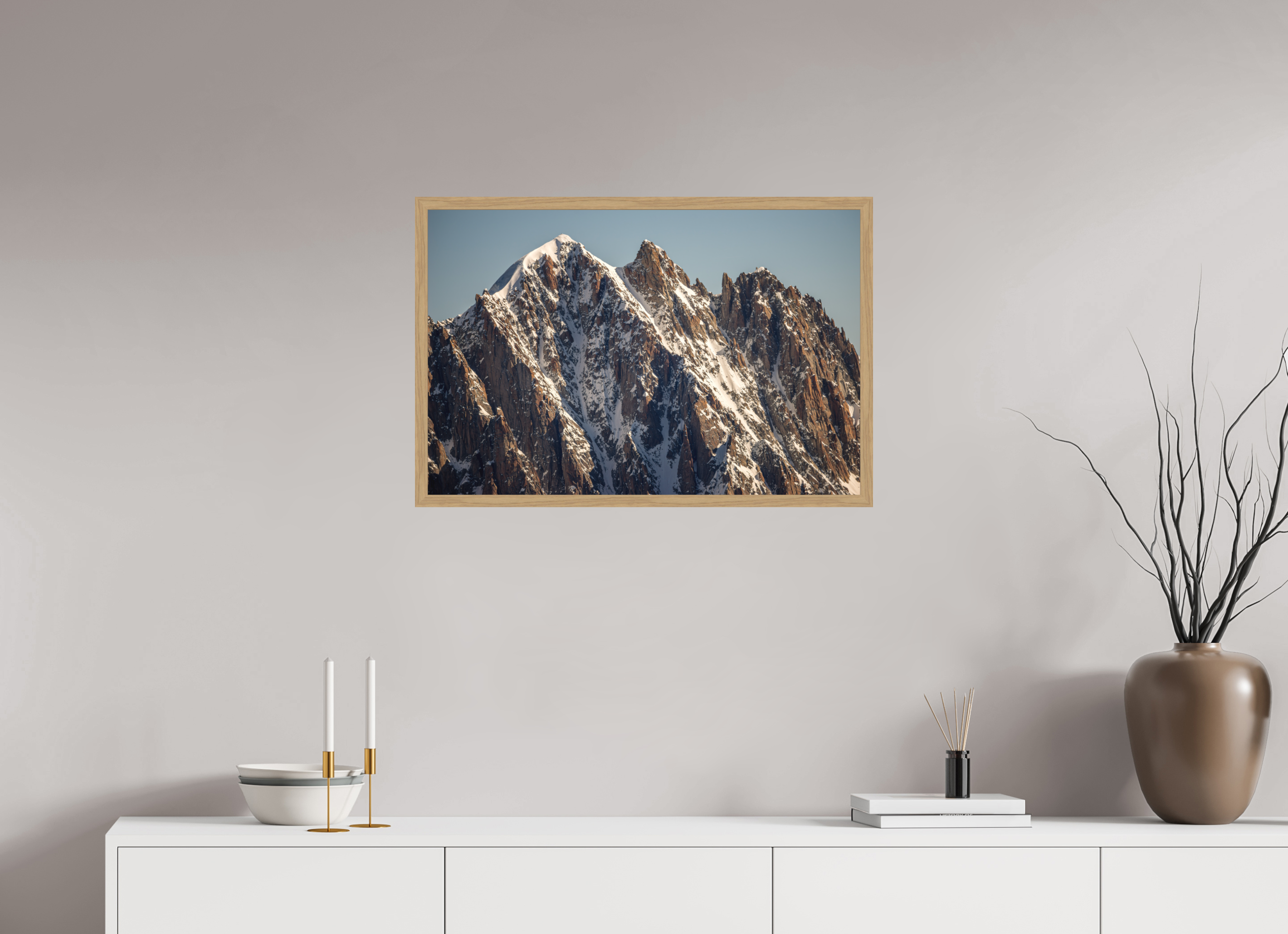 75 x 50 cm, Impression Fine Art encadrée en chêne naturel - mat L'aiguille Verte