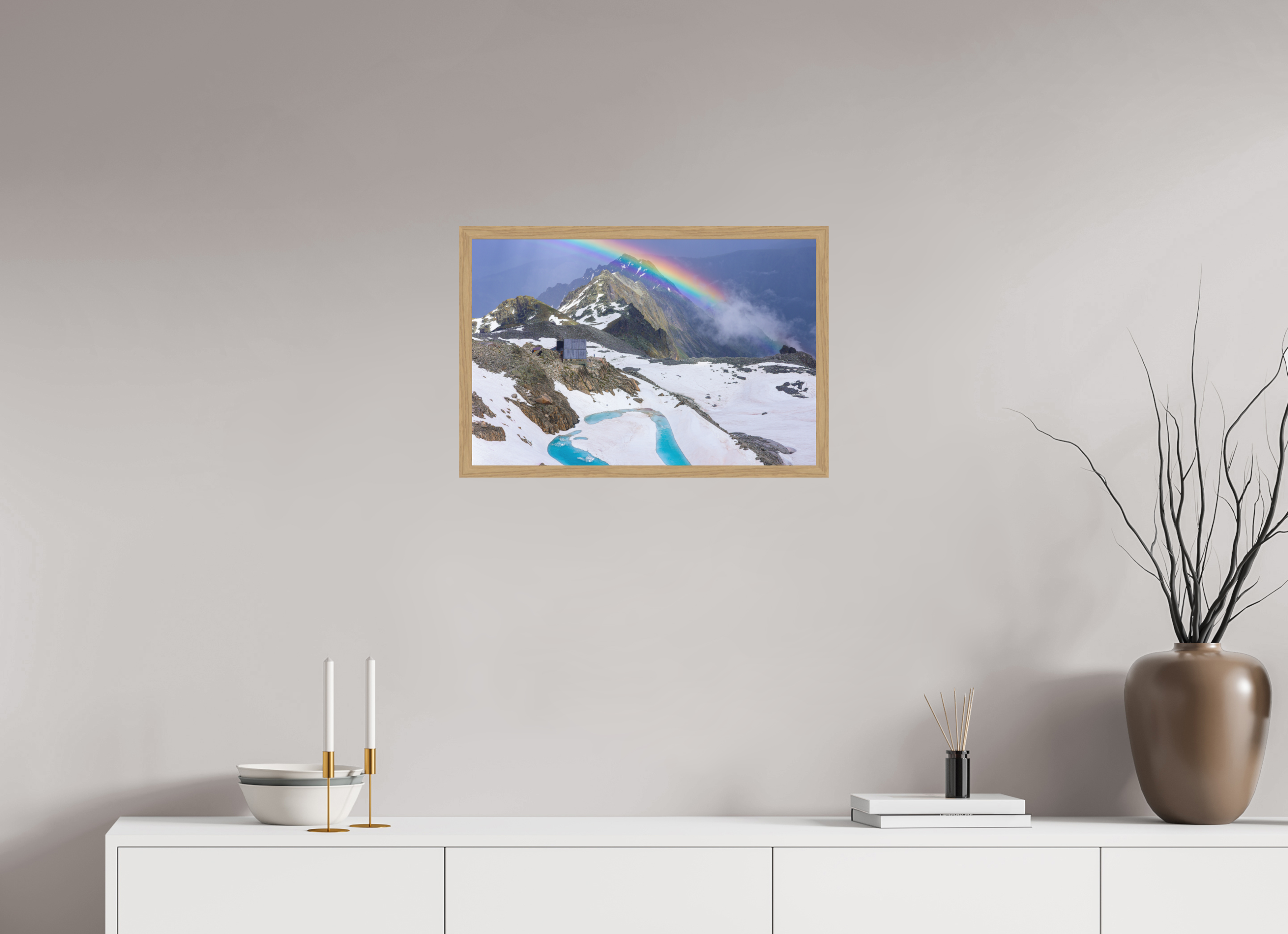 60 x 40 cm, Impression Fine Art encadrée en chêne naturel - mat Cabane d'Orny