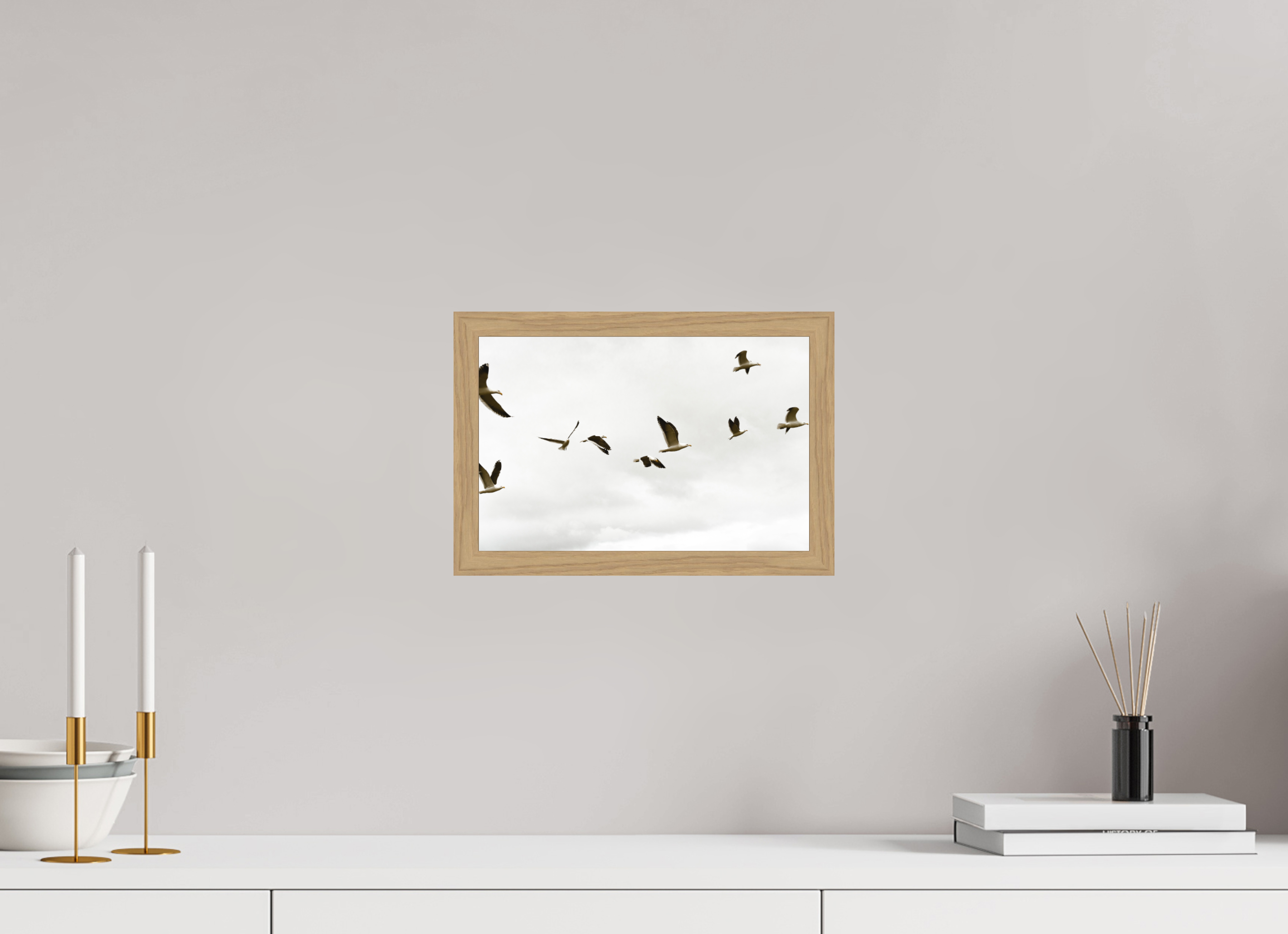 30 x 20 cm, Impression Fine Art encadrée en chêne naturel - mat Goelands