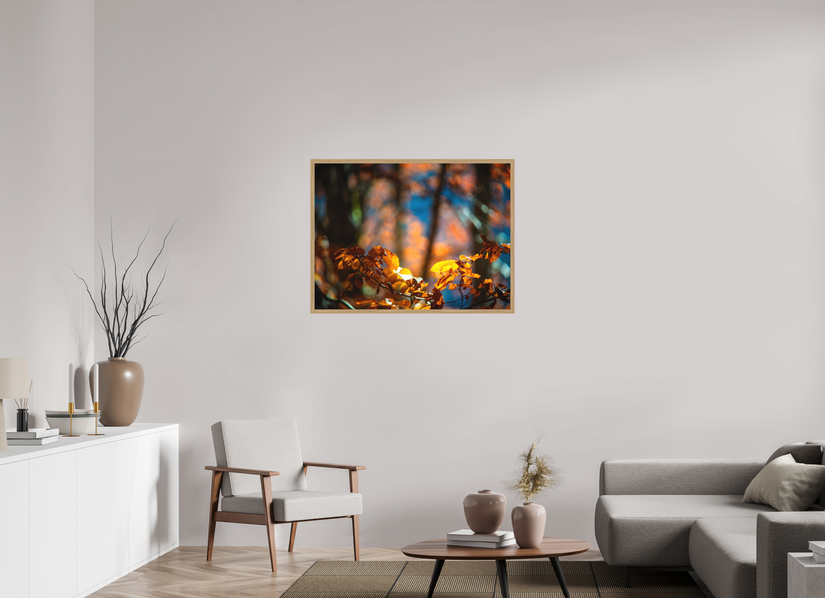 100 x 75 cm, Impression Fine Art encadrée en chêne naturel - mat La folie des couleurs I