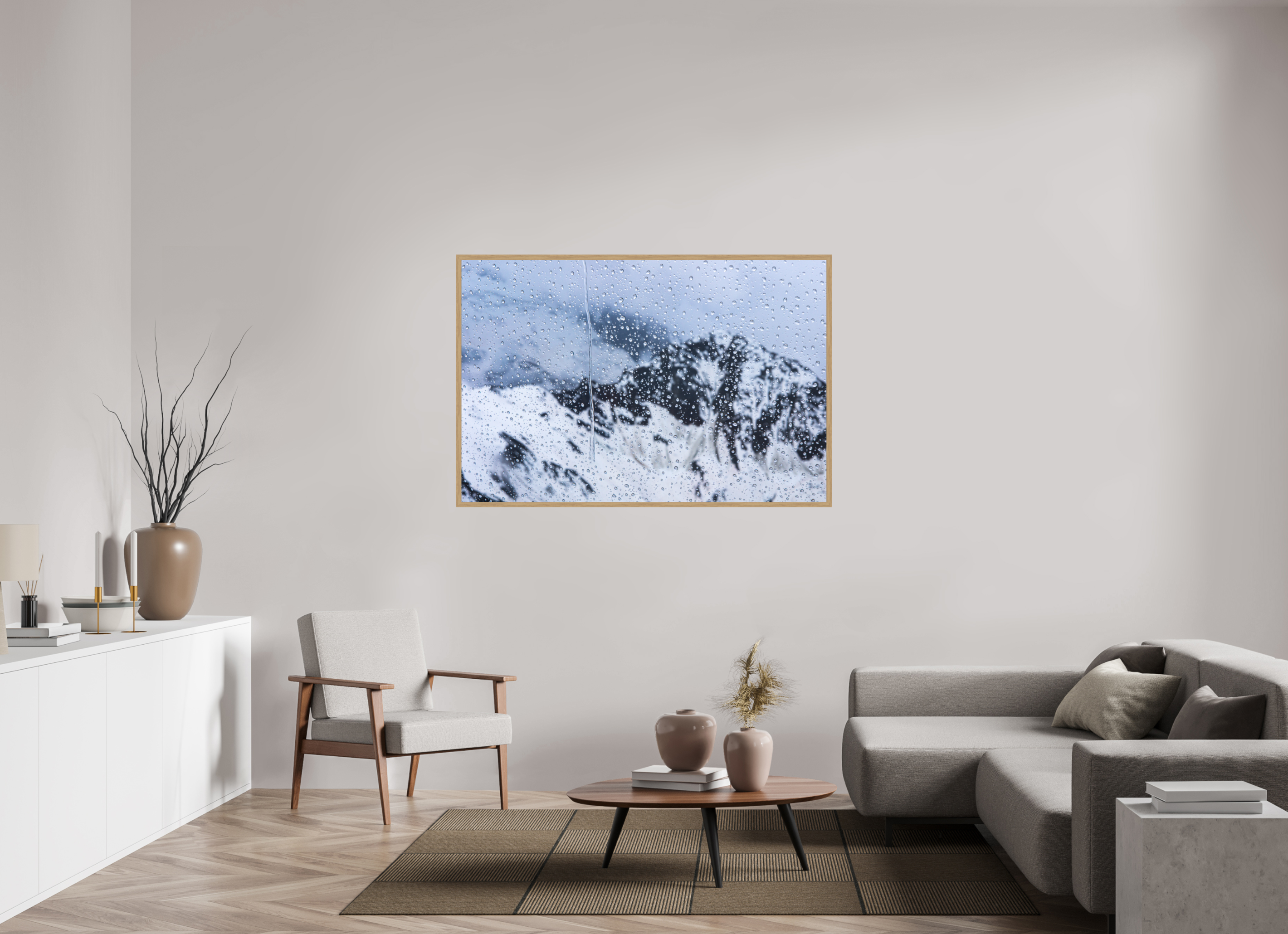 150 x 100 cm, Impression Fine Art encadrée en chêne naturel - mat Mauvaise météo