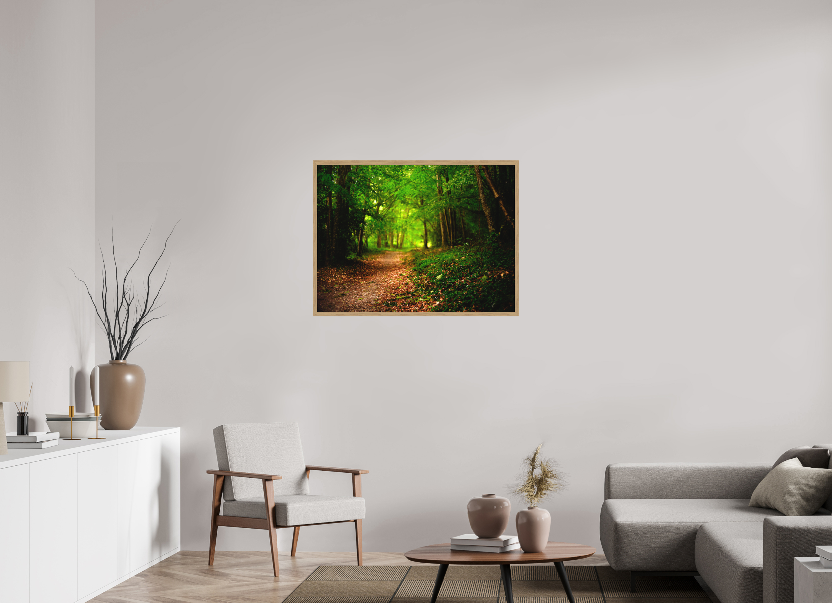 100 x 75 cm, Impression Fine Art encadrée en chêne naturel - mat foret