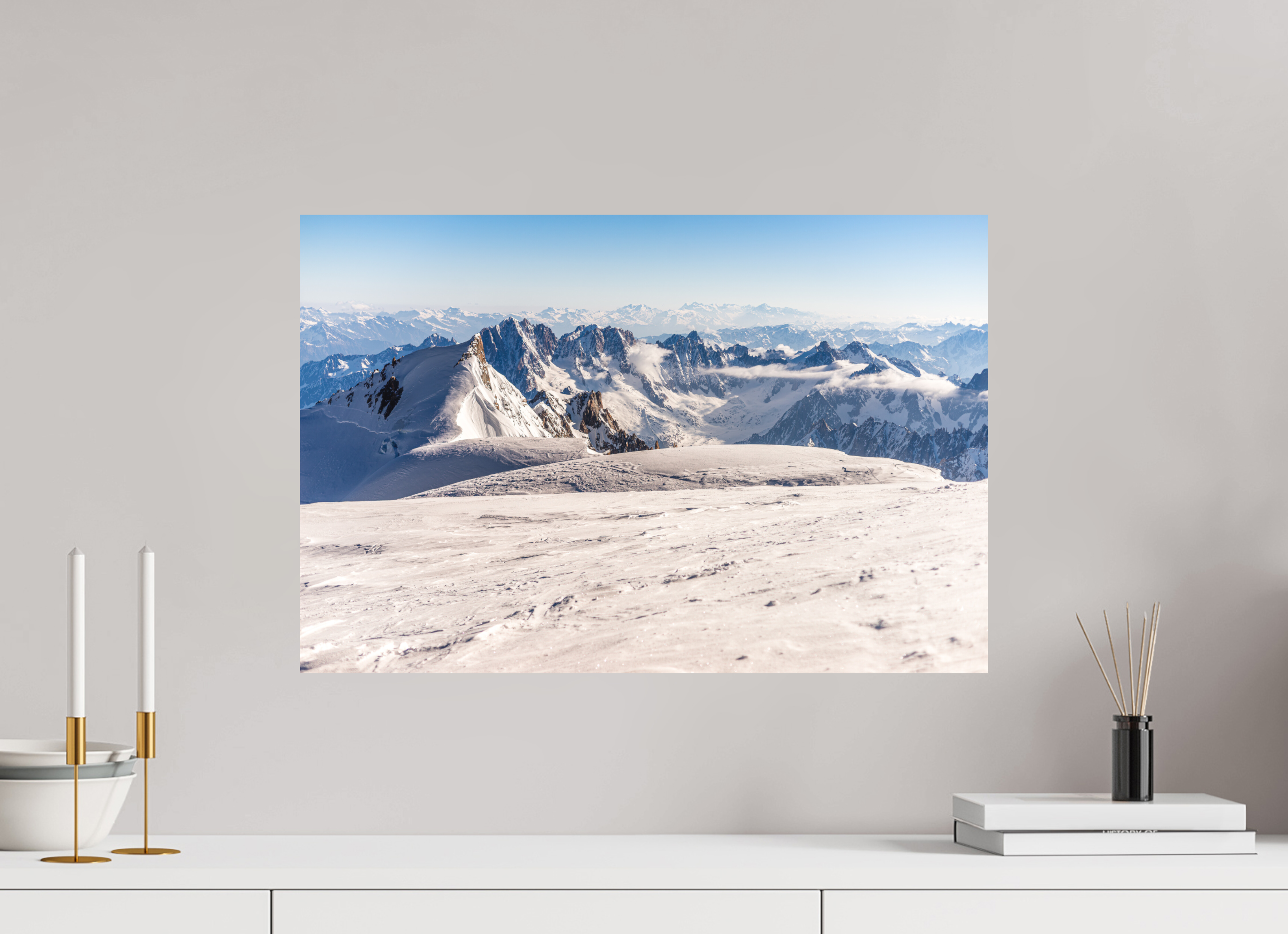 60 x 40 cm, Impression Fine Art sur support rigide - mat La vue depuis le sommet du Mont Blanc