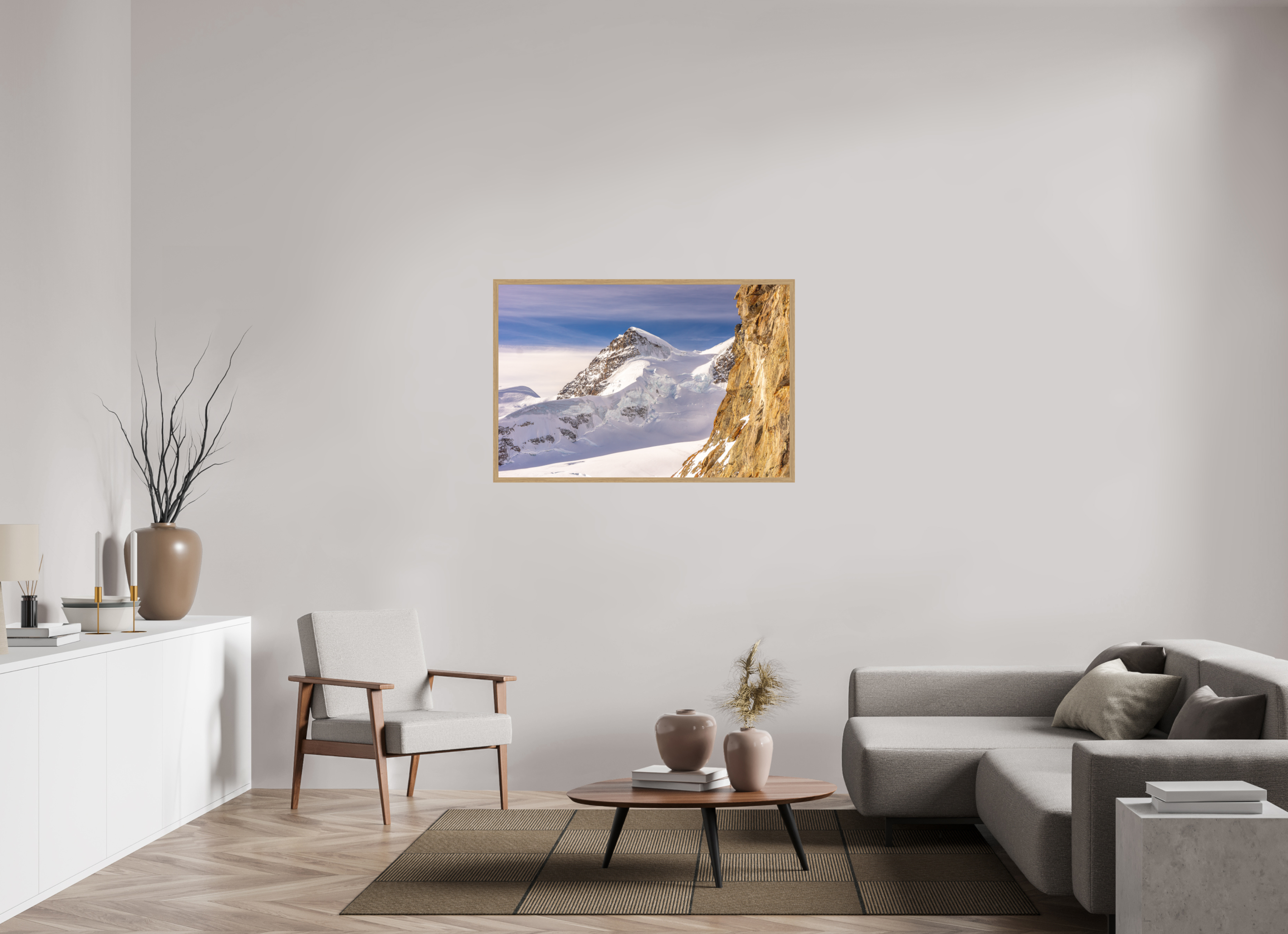 120 x 80 cm, Impression Fine Art encadrée en chêne naturel - mat La Jungfrau