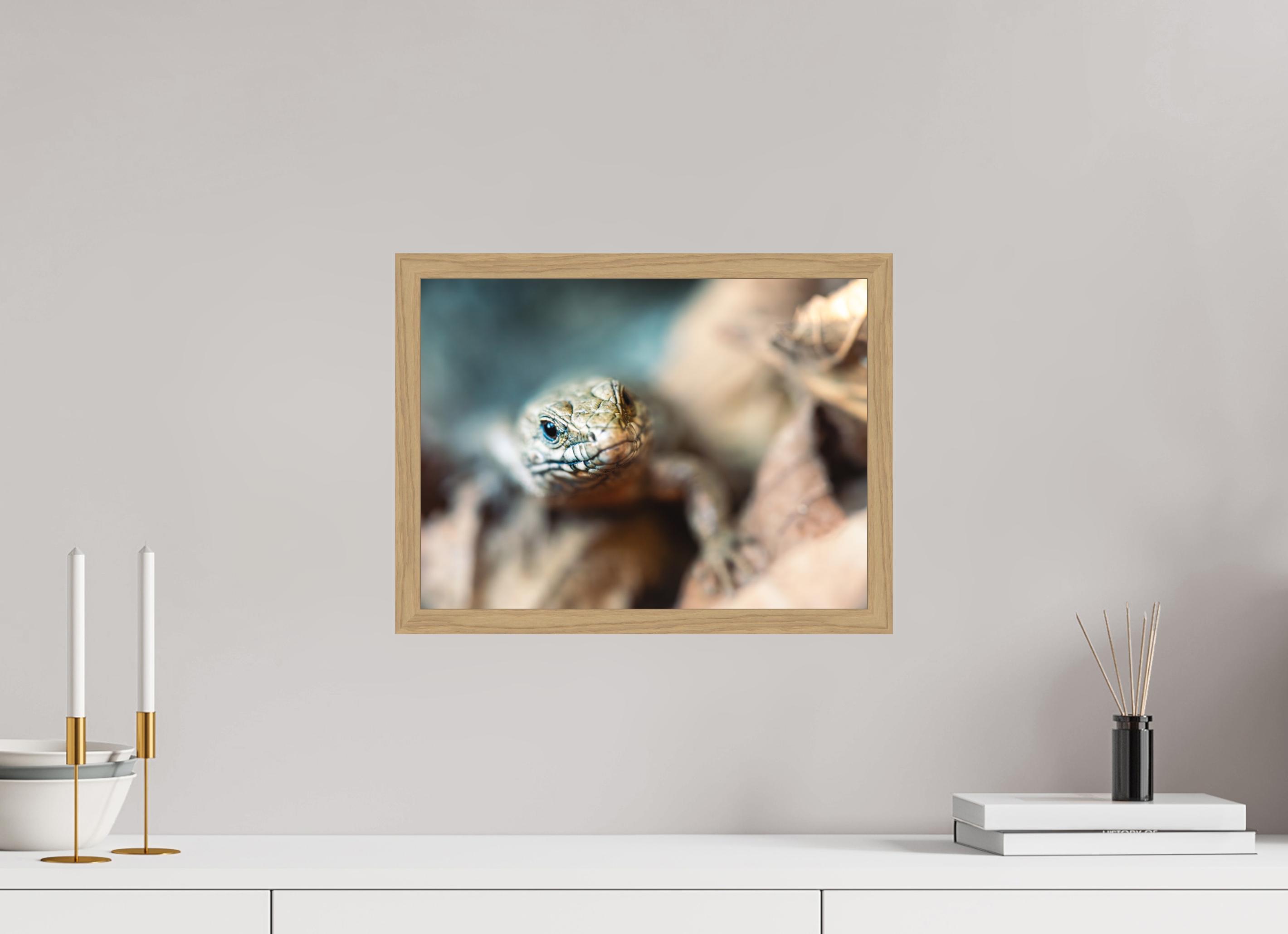 40 x 30 cm, Impression Fine Art encadrée en chêne naturel - mat Lezard