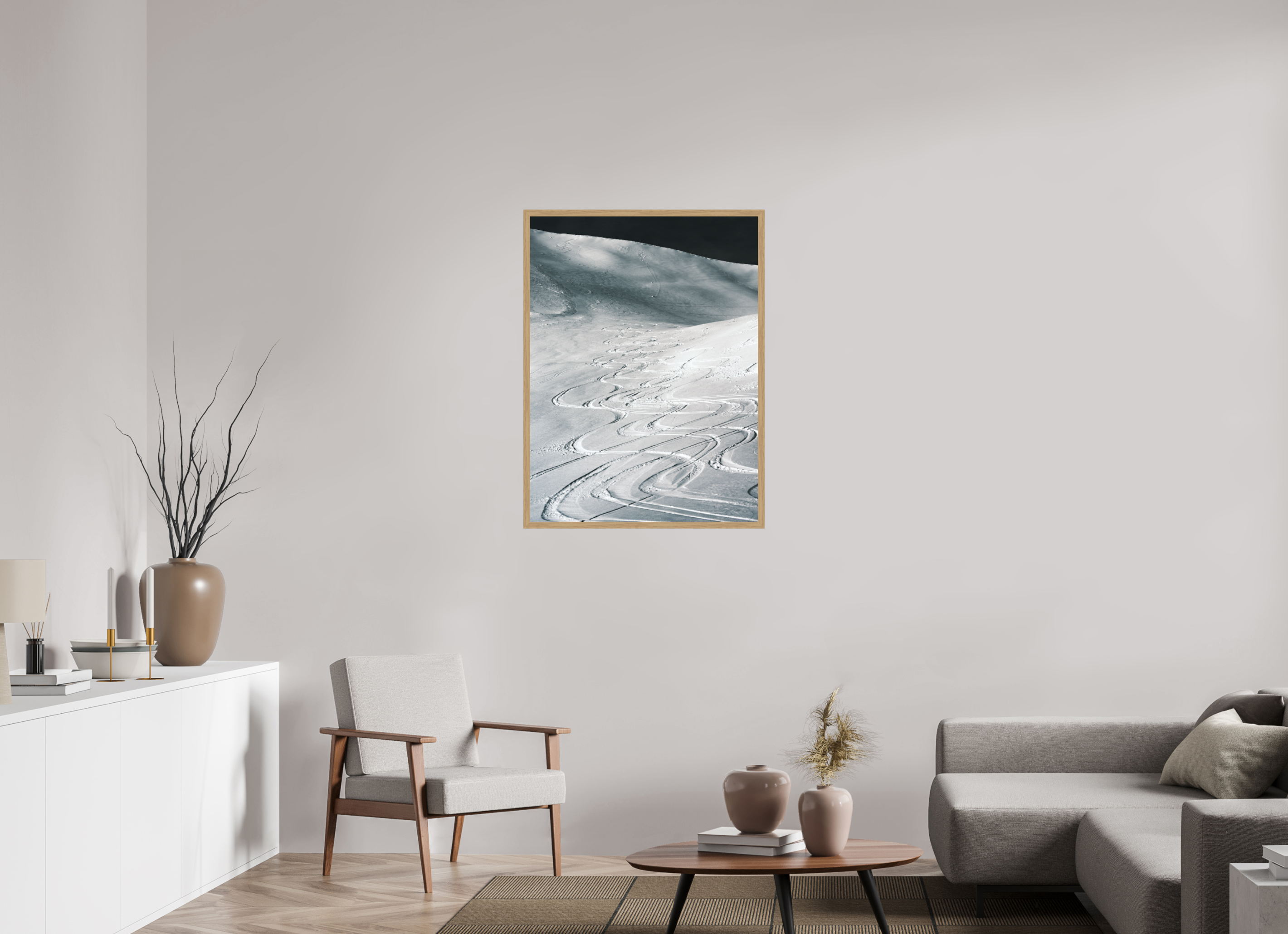 75 x 100 cm, Impression Fine Art encadrée en chêne naturel - mat Les traces du bonheur