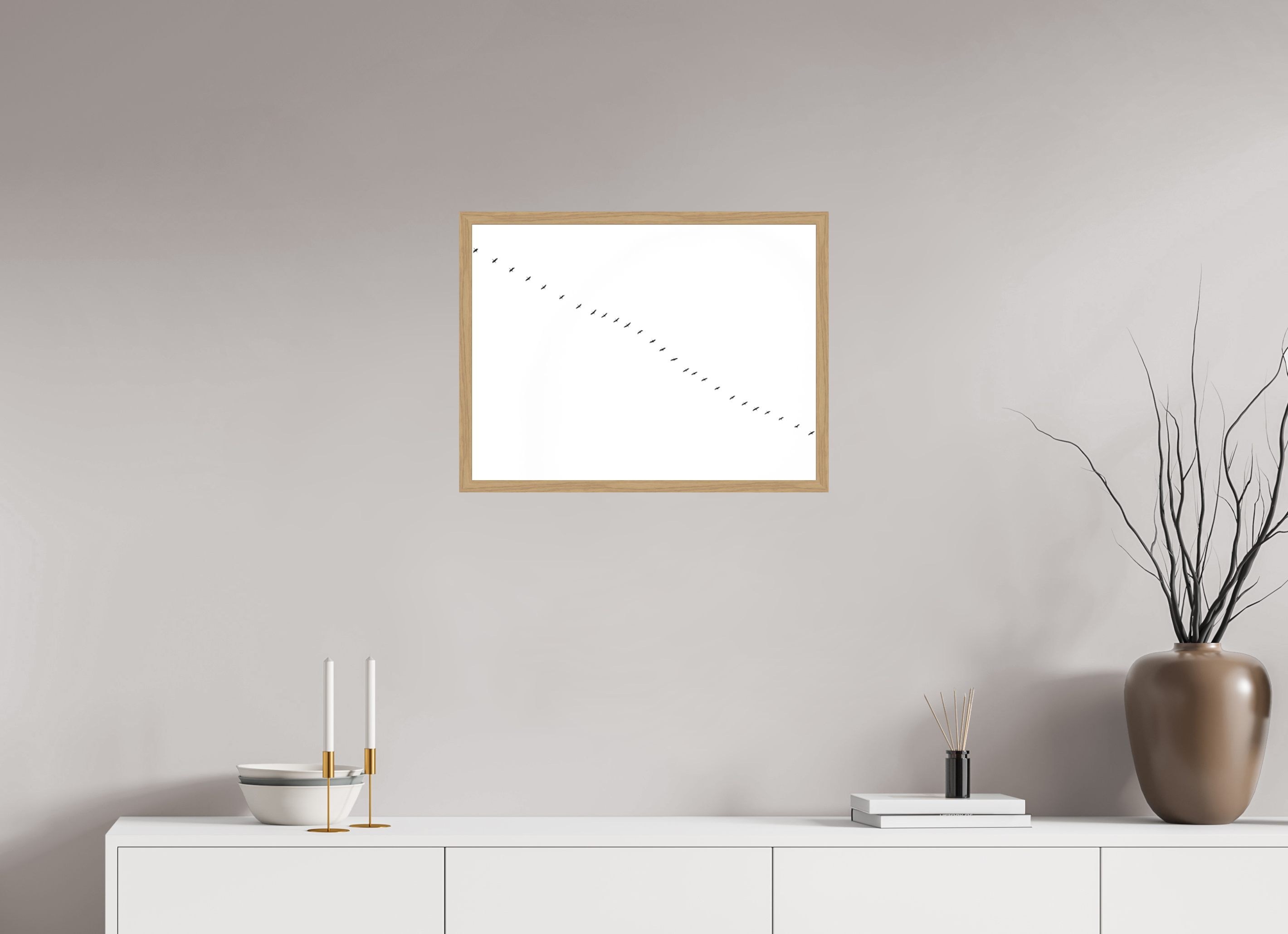 60 x 45 cm, Impression Fine Art encadrée en chêne naturel - mat Grues II