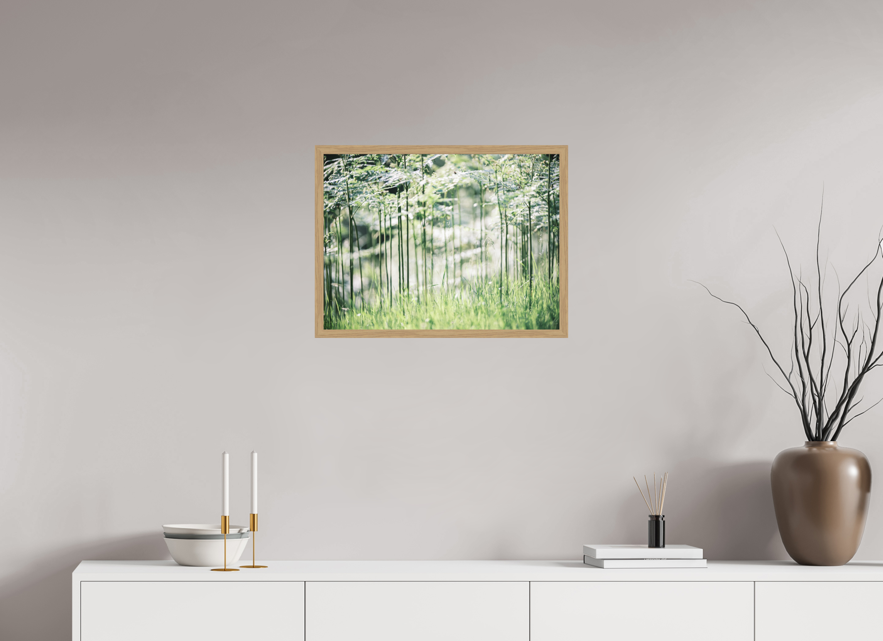 60 x 45 cm, Impression Fine Art encadrée en chêne naturel - mat Bienvenue à Jurassic Park