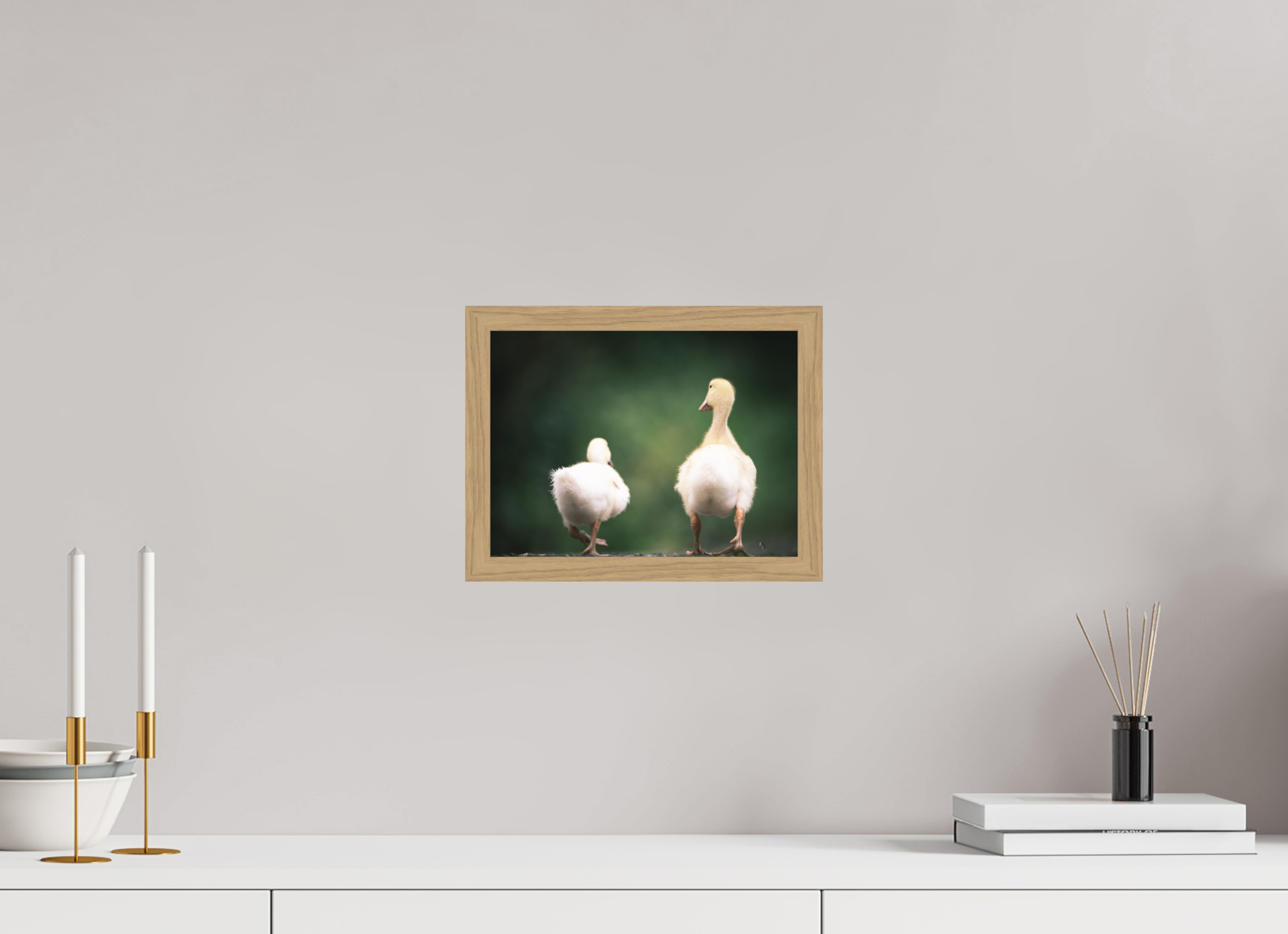 28 x 21 cm, Impression Fine Art encadrée en chêne naturel - mat Canards I