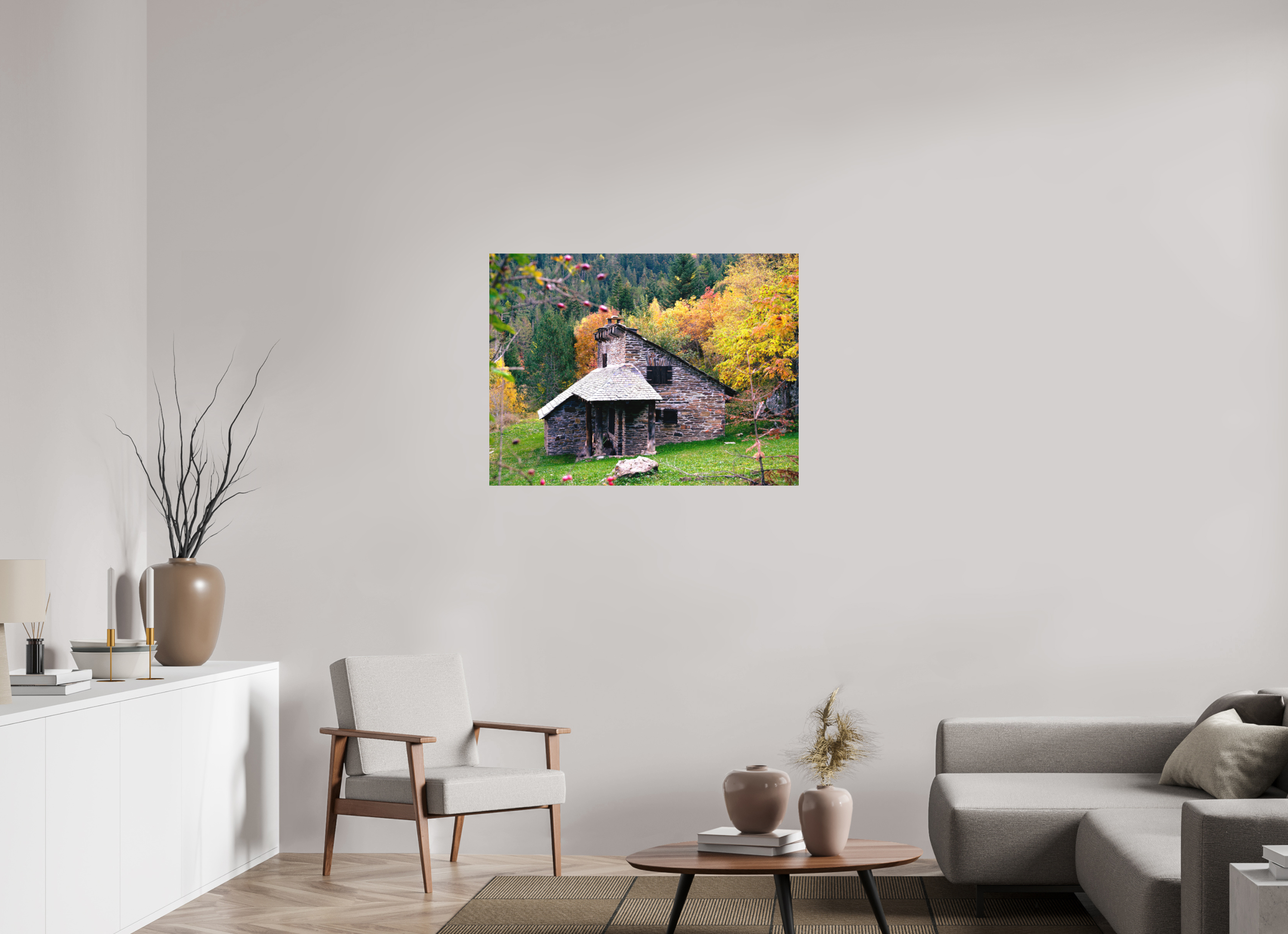 100 x 75 cm, Impression Fine Art sur support rigide - mat Une petite maison dans la prairie