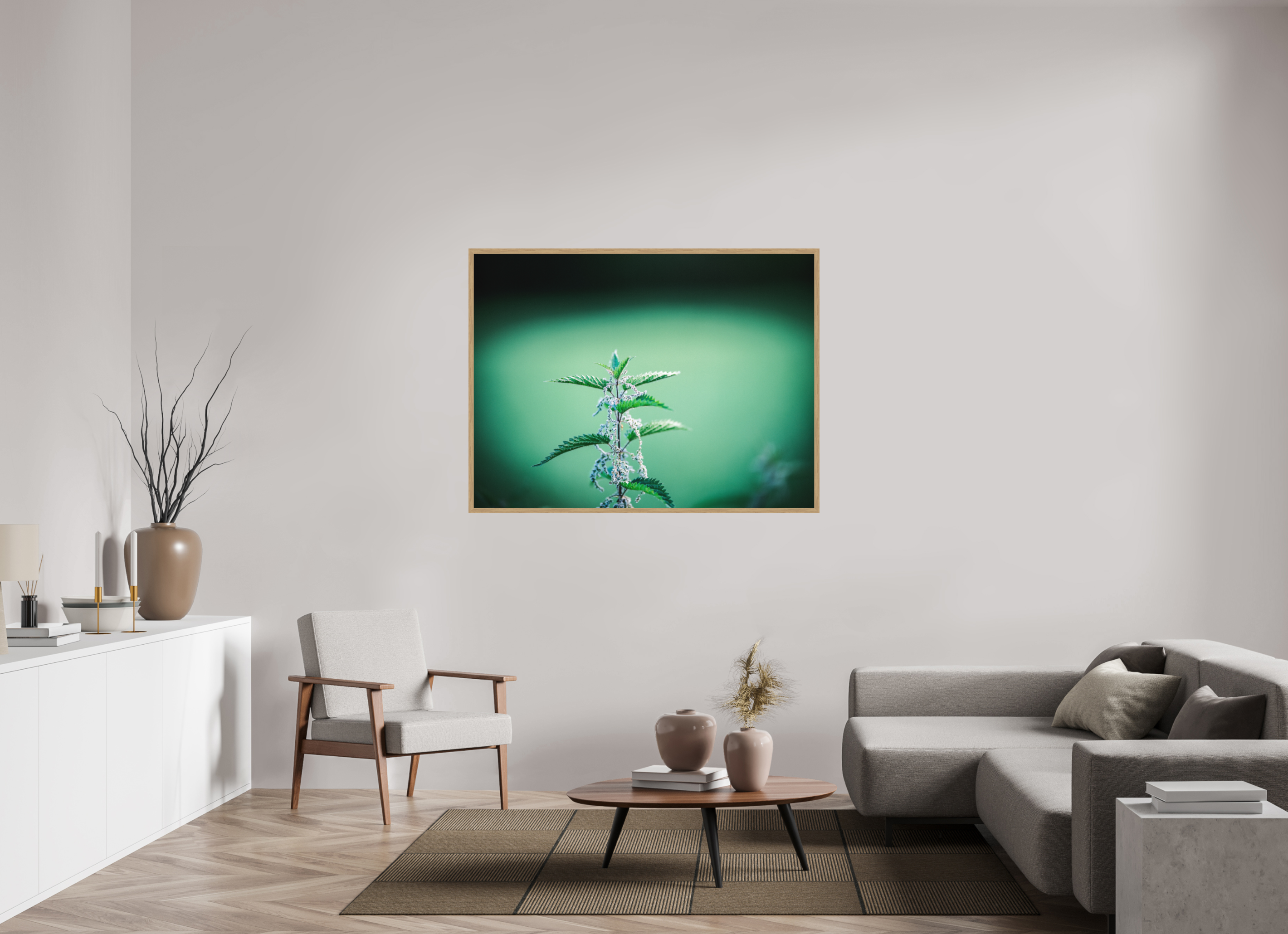 140 x 105 cm, Impression Fine Art encadrée en chêne naturel - mat Ortie II