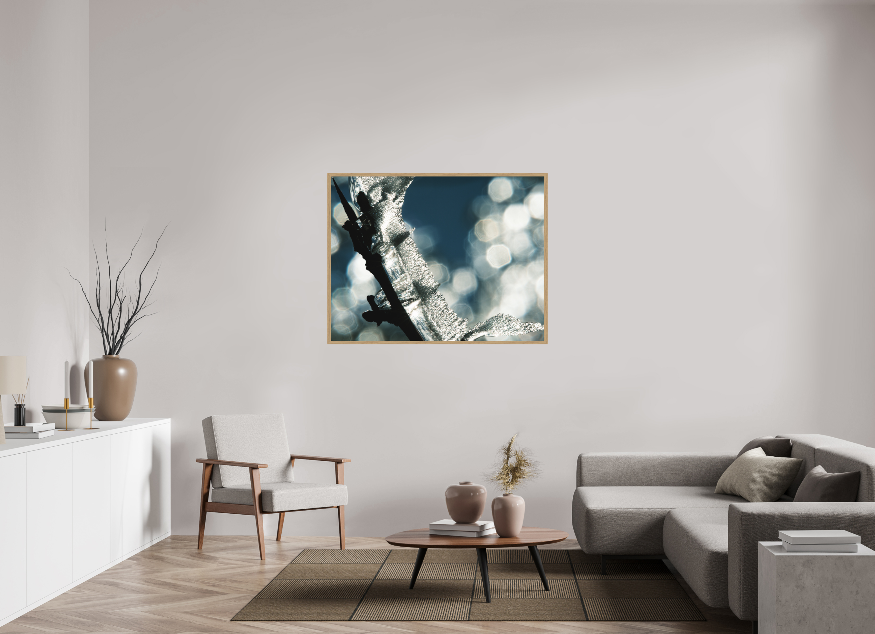 129,2 x 100 cm, Impression Fine Art encadrée en chêne naturel - mat Givré