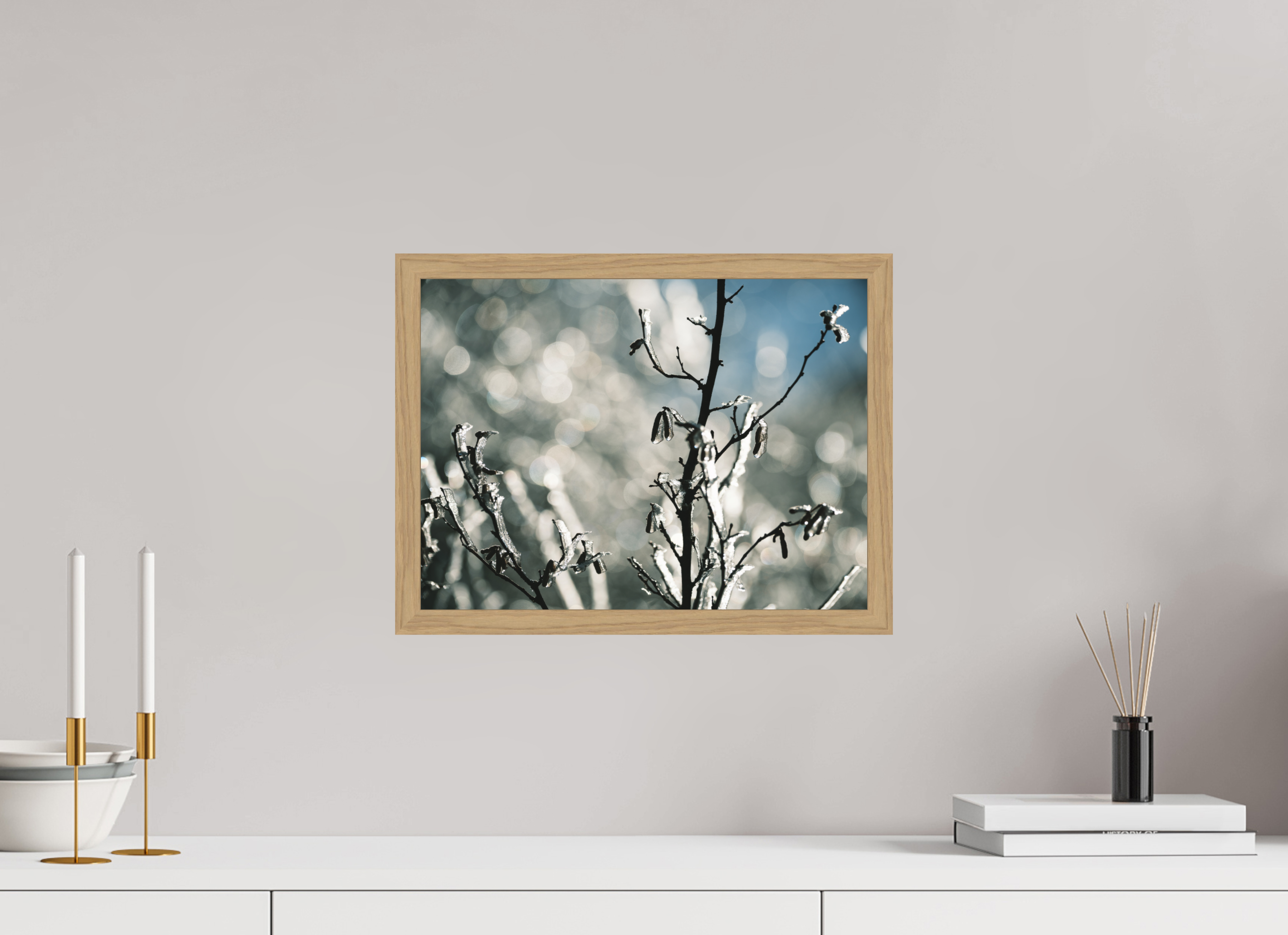 40 x 30 cm, Impression Fine Art encadrée en chêne naturel - mat Figé dans le froid