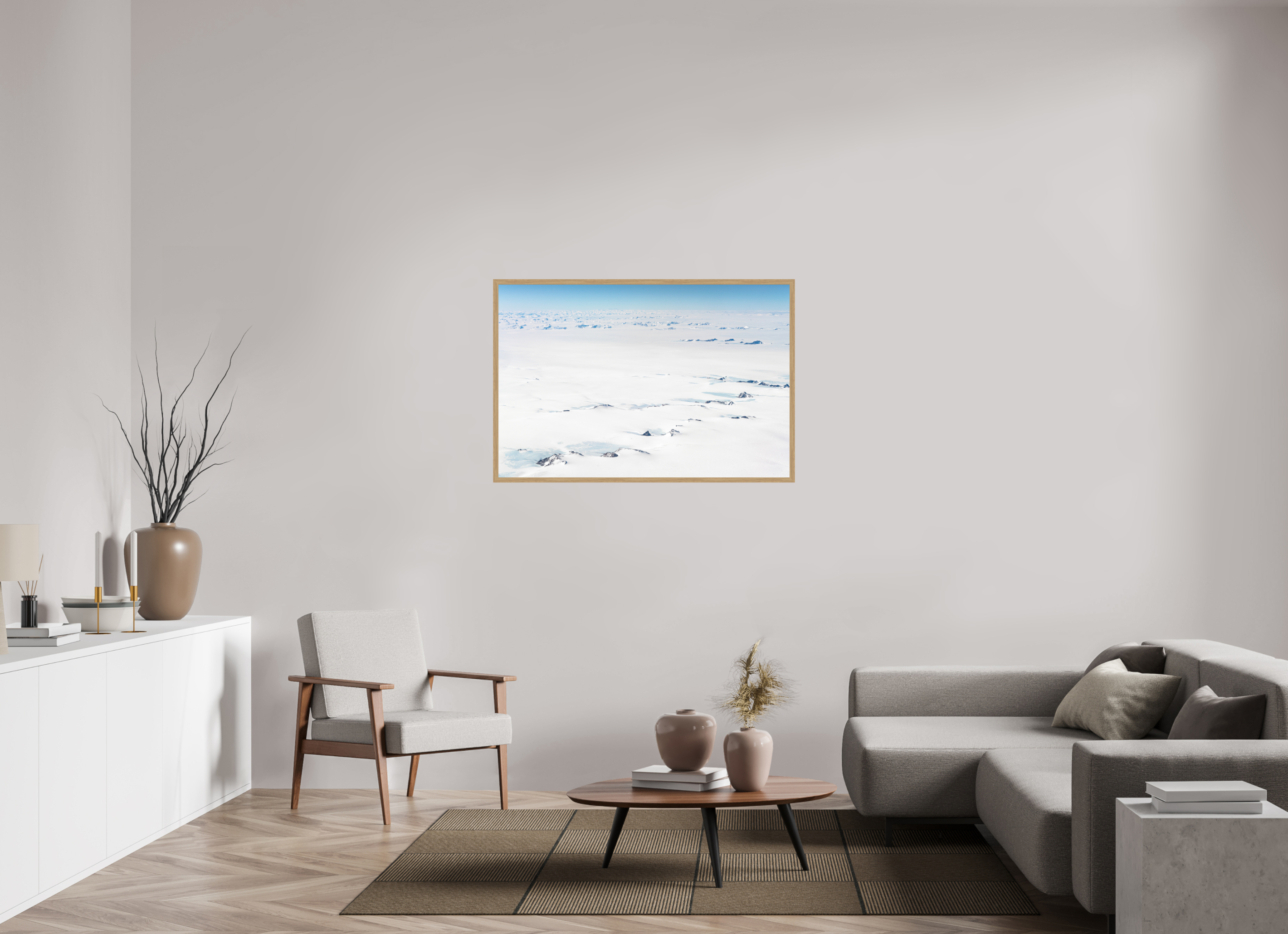 120 x 80 cm, Impression Fine Art encadrée en chêne naturel - mat Le Continent Glacé