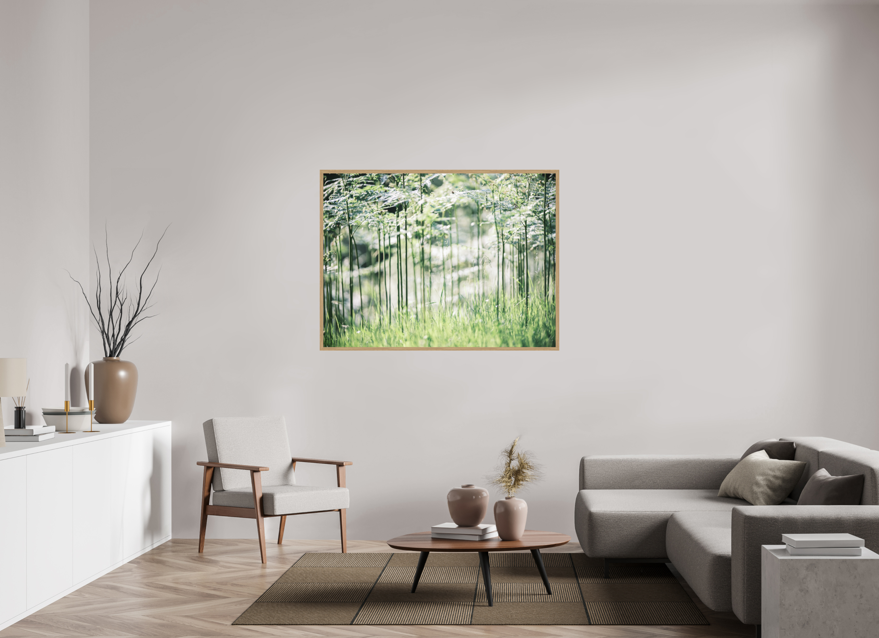 140 x 105 cm, Impression Fine Art encadrée en chêne naturel - mat Bienvenue à Jurassic Park