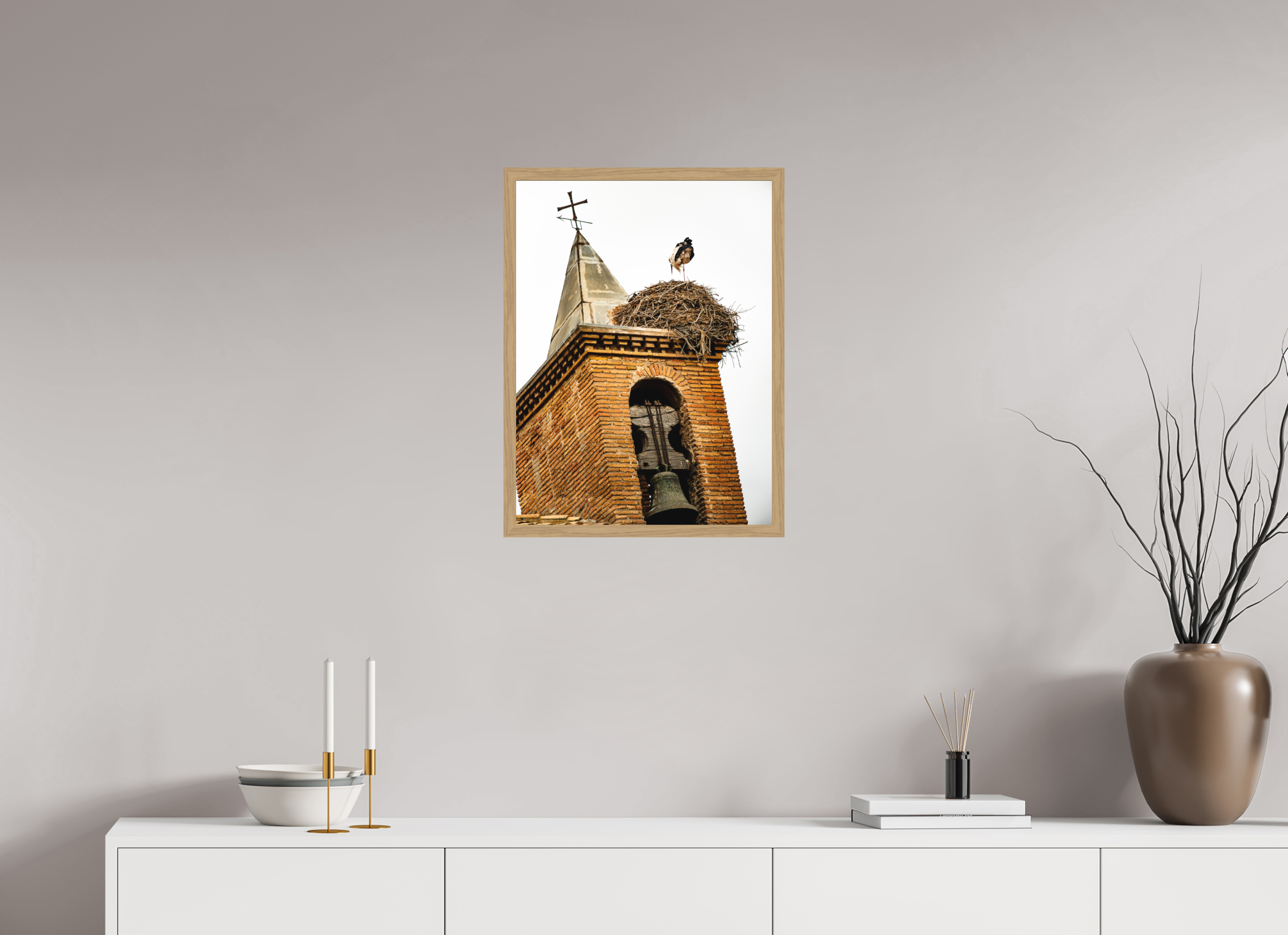 45 x 60 cm, Impression Fine Art encadrée en chêne naturel - mat Grue IV