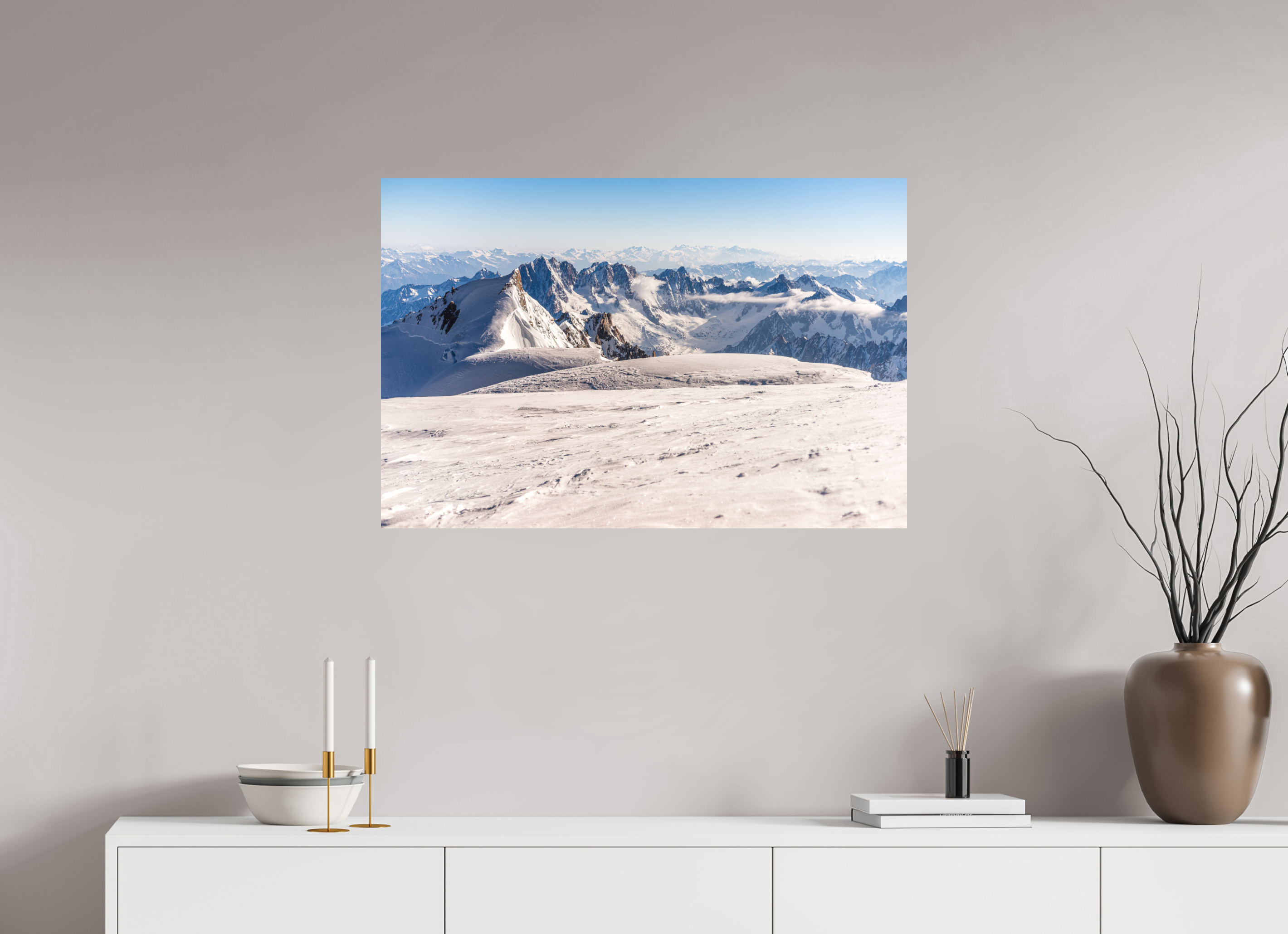 90 x 60 cm, Impression Fine Art sur support rigide - mat La vue depuis le sommet du Mont Blanc