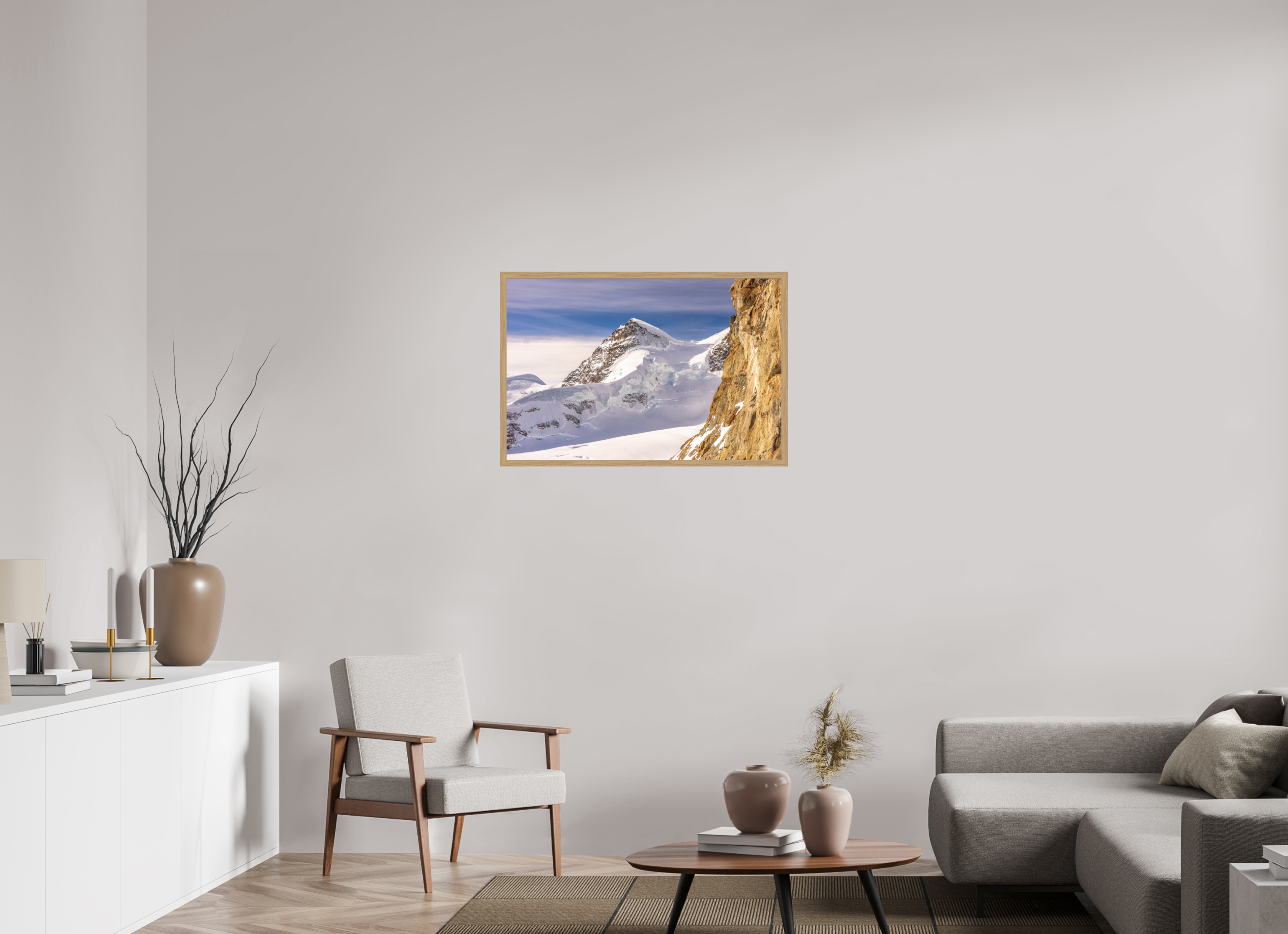 90 x 60 cm, Impression Fine Art encadrée en chêne naturel - mat La Jungfrau
