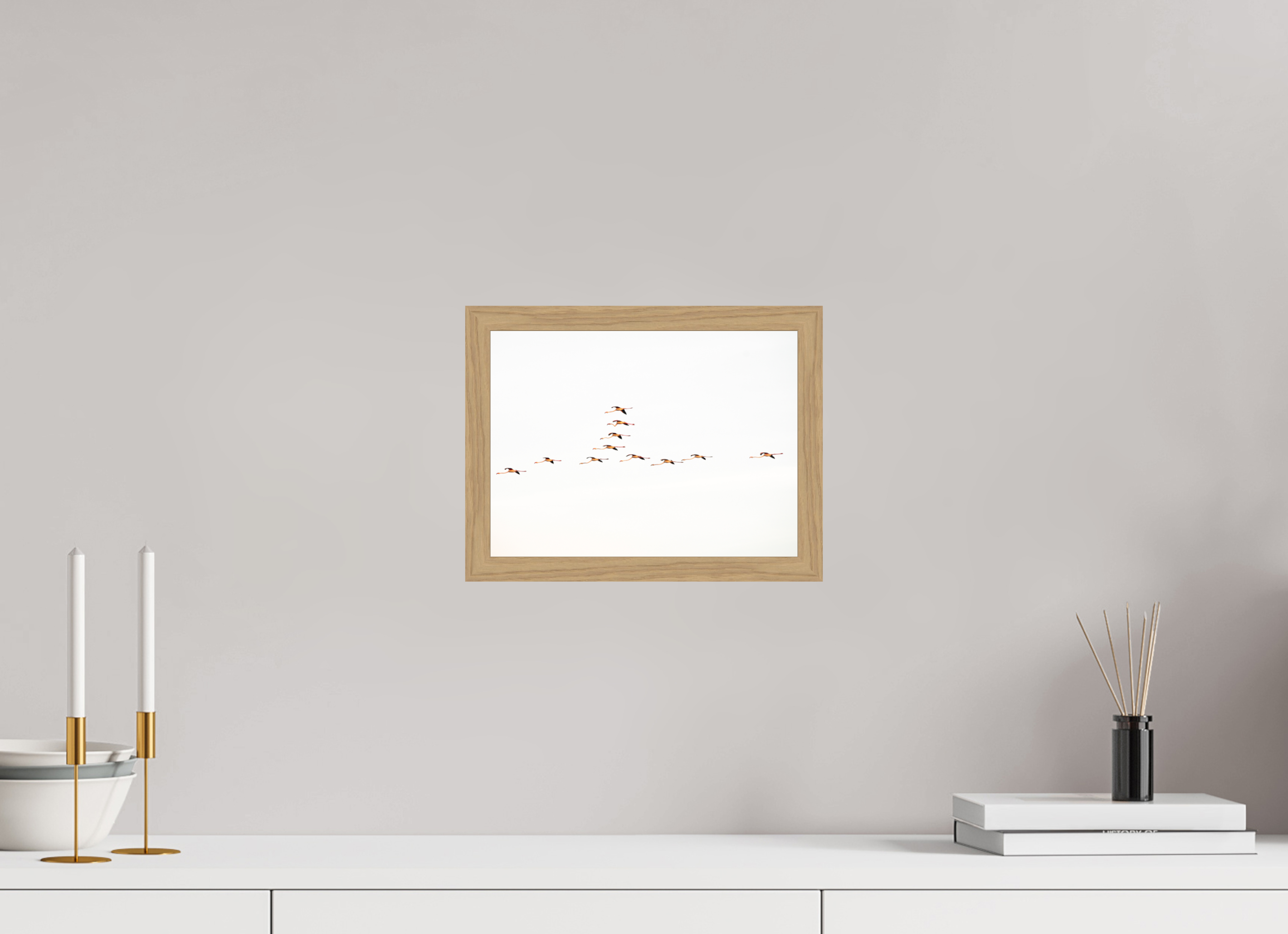 28 x 21 cm, Impression Fine Art encadrée en chêne naturel - mat Flamands roses