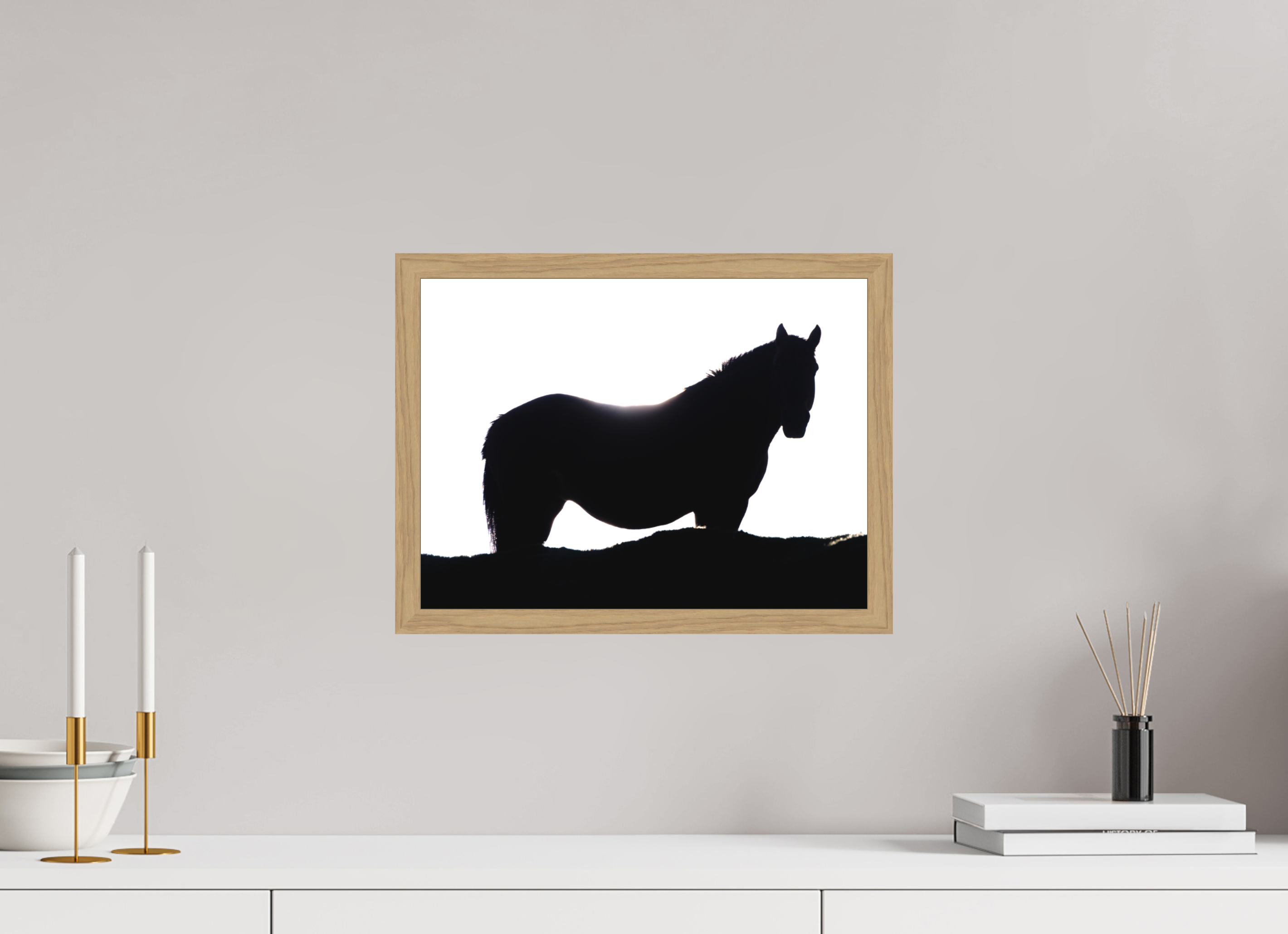 40 x 30 cm, Impression Fine Art encadrée en chêne naturel - mat Cheval