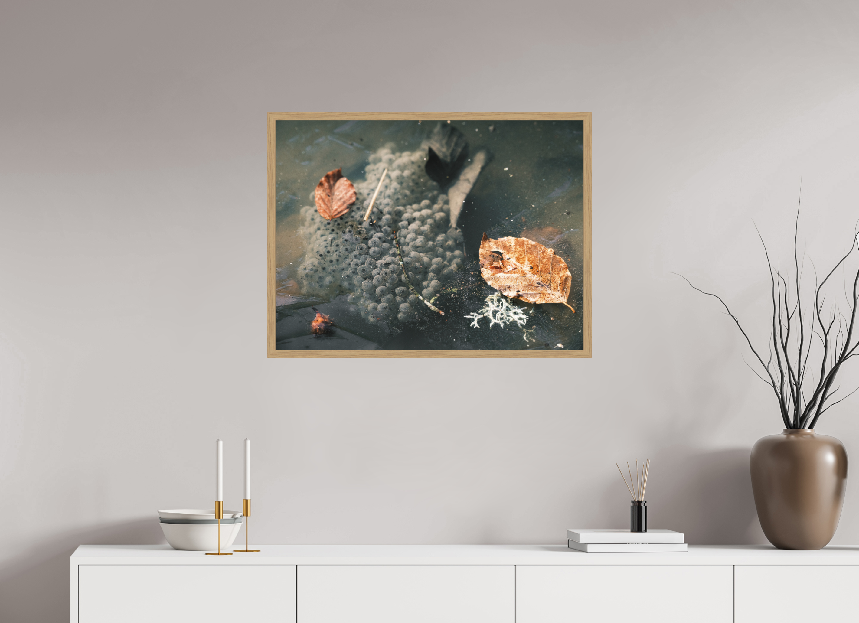 80 x 60 cm, Impression Fine Art encadrée en chêne naturel - mat Oeufs