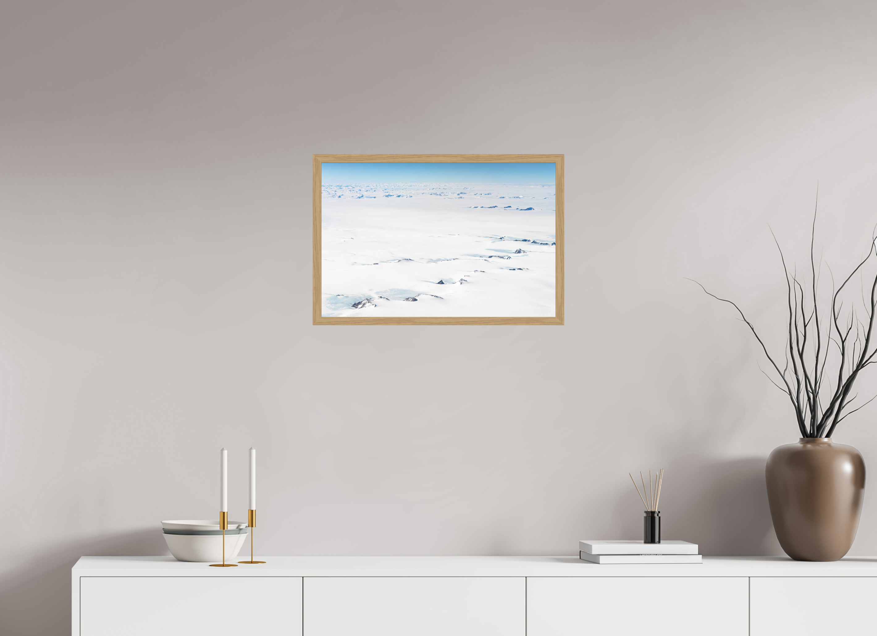 60 x 40 cm, Impression Fine Art encadrée en chêne naturel - mat Le Continent Glacé