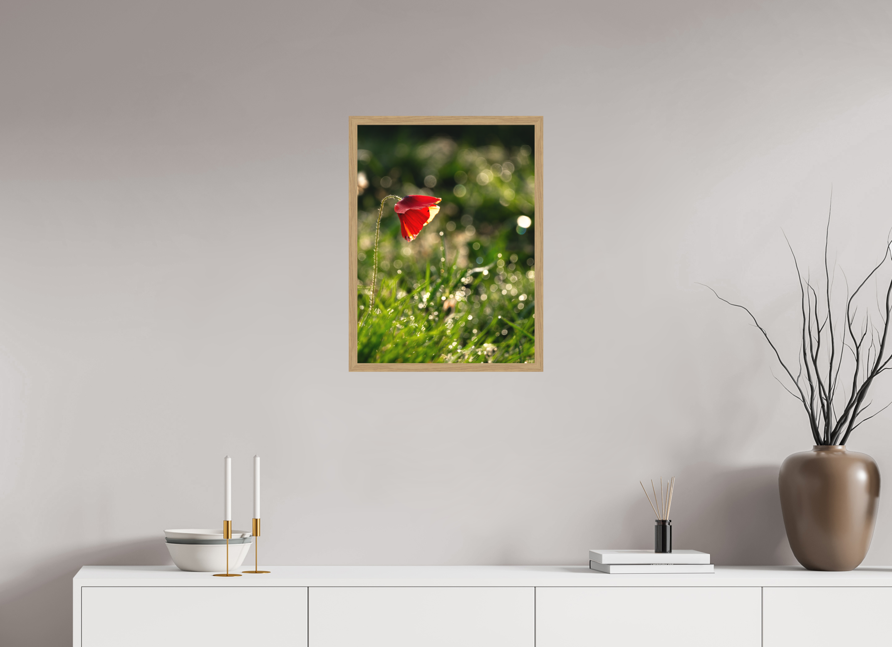 45 x 60 cm, Impression Fine Art encadrée en chêne naturel - mat coquelicot
