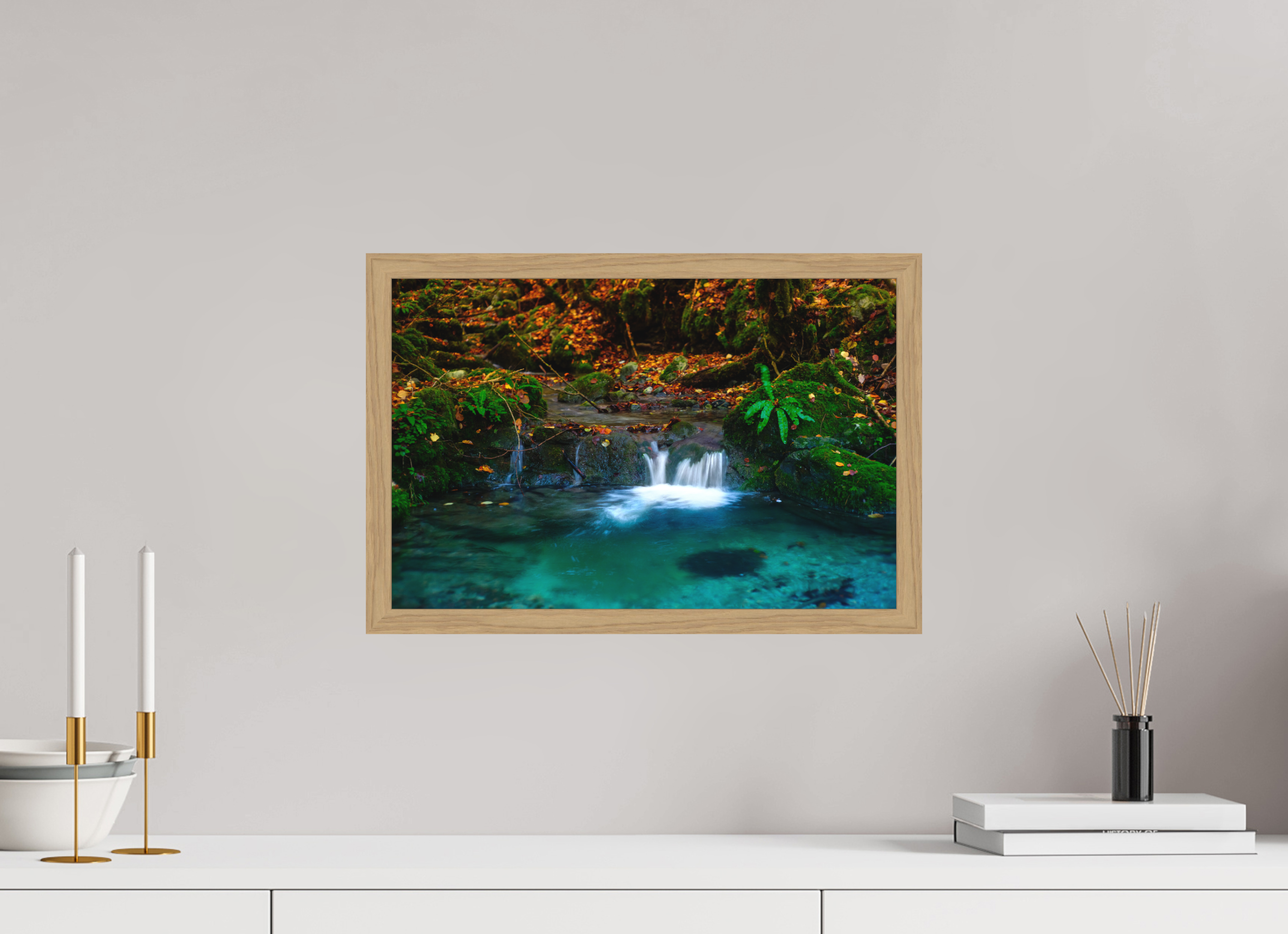 45 x 30 cm, Impression Fine Art encadrée en chêne naturel - mat De l'eau et des couleurs