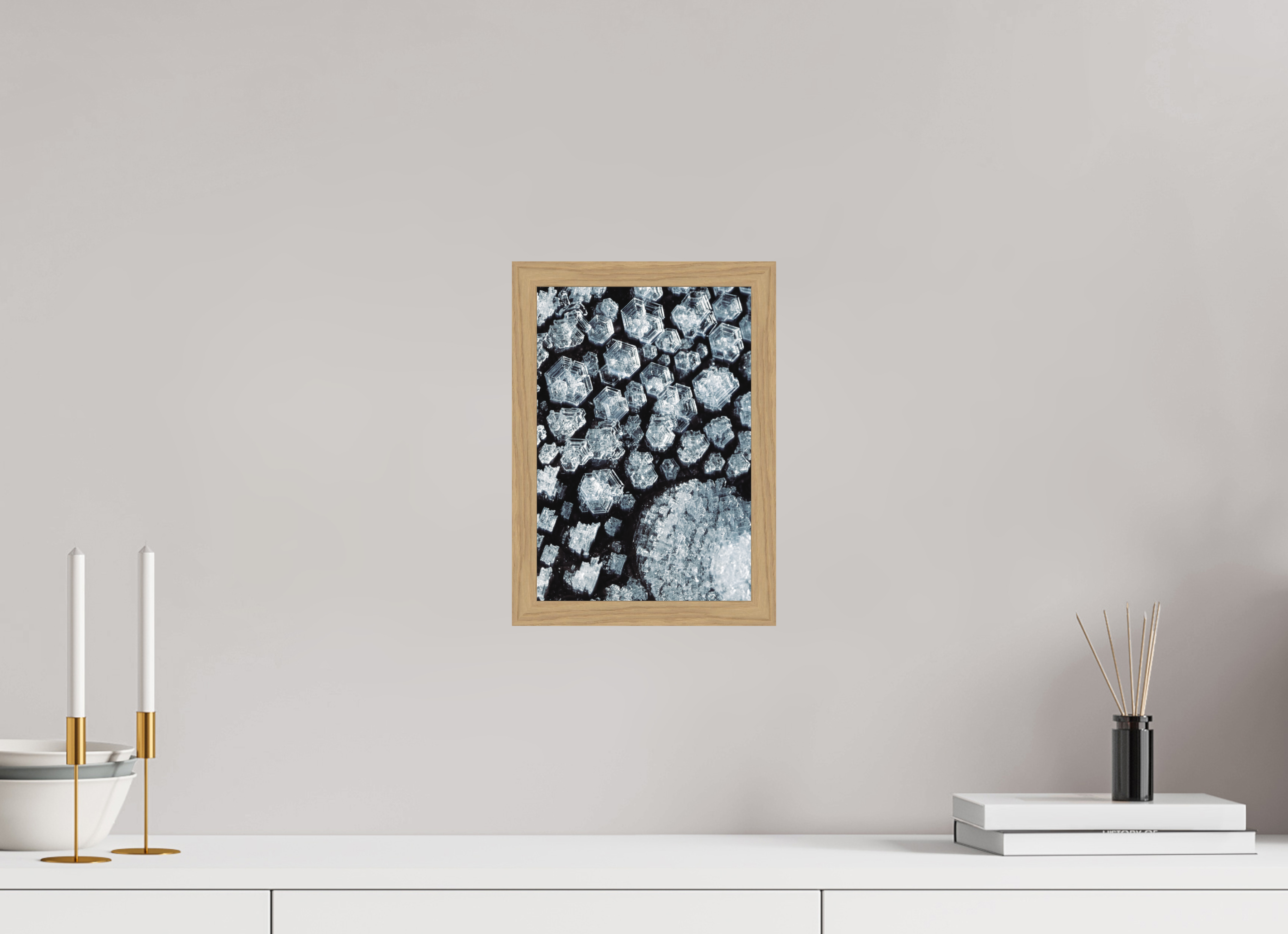 20 x 28,6 cm, Impression Fine Art encadrée en chêne naturel - mat Cristaux de glace