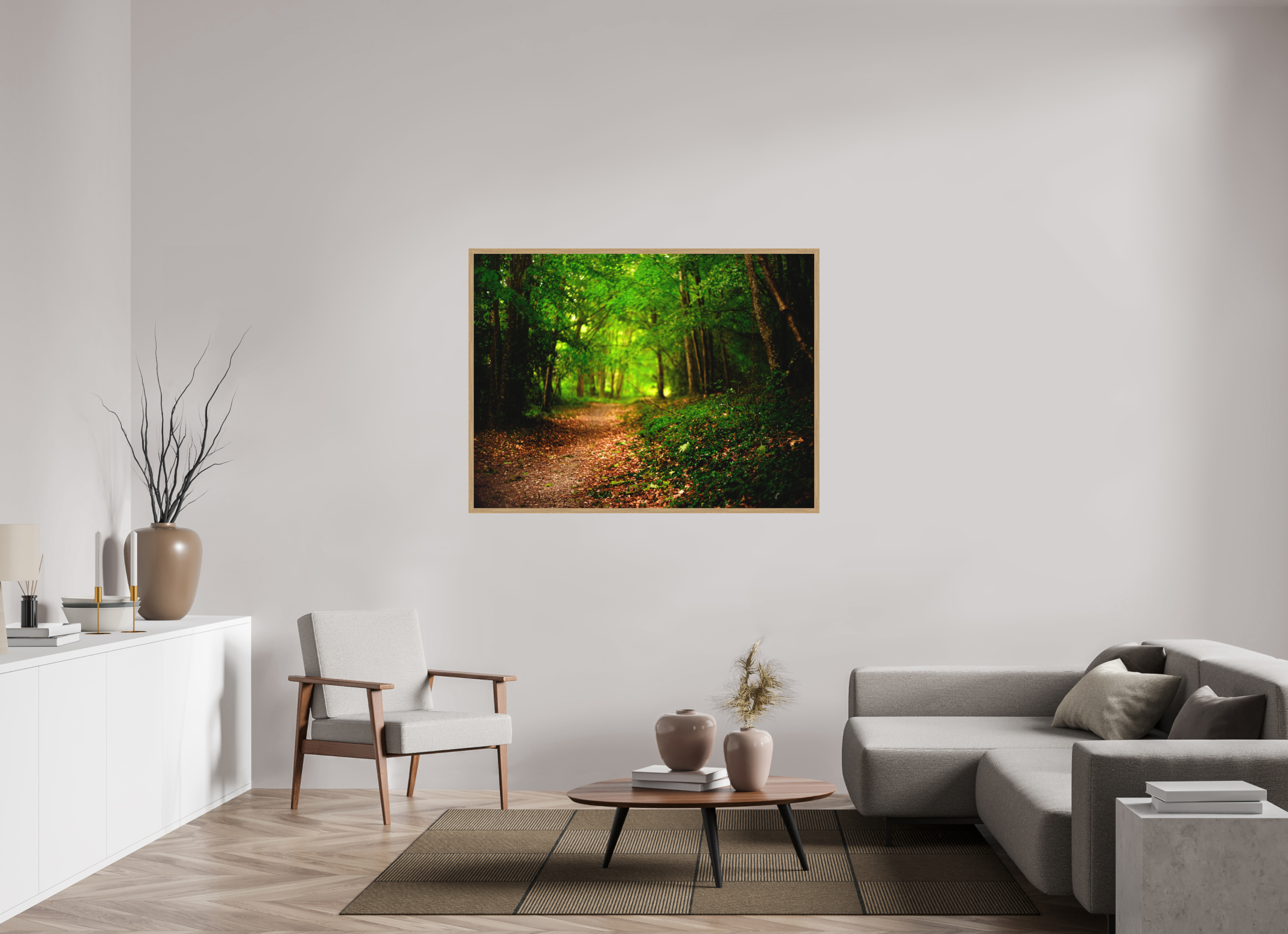 140 x 105 cm, Impression Fine Art encadrée en chêne naturel - mat foret