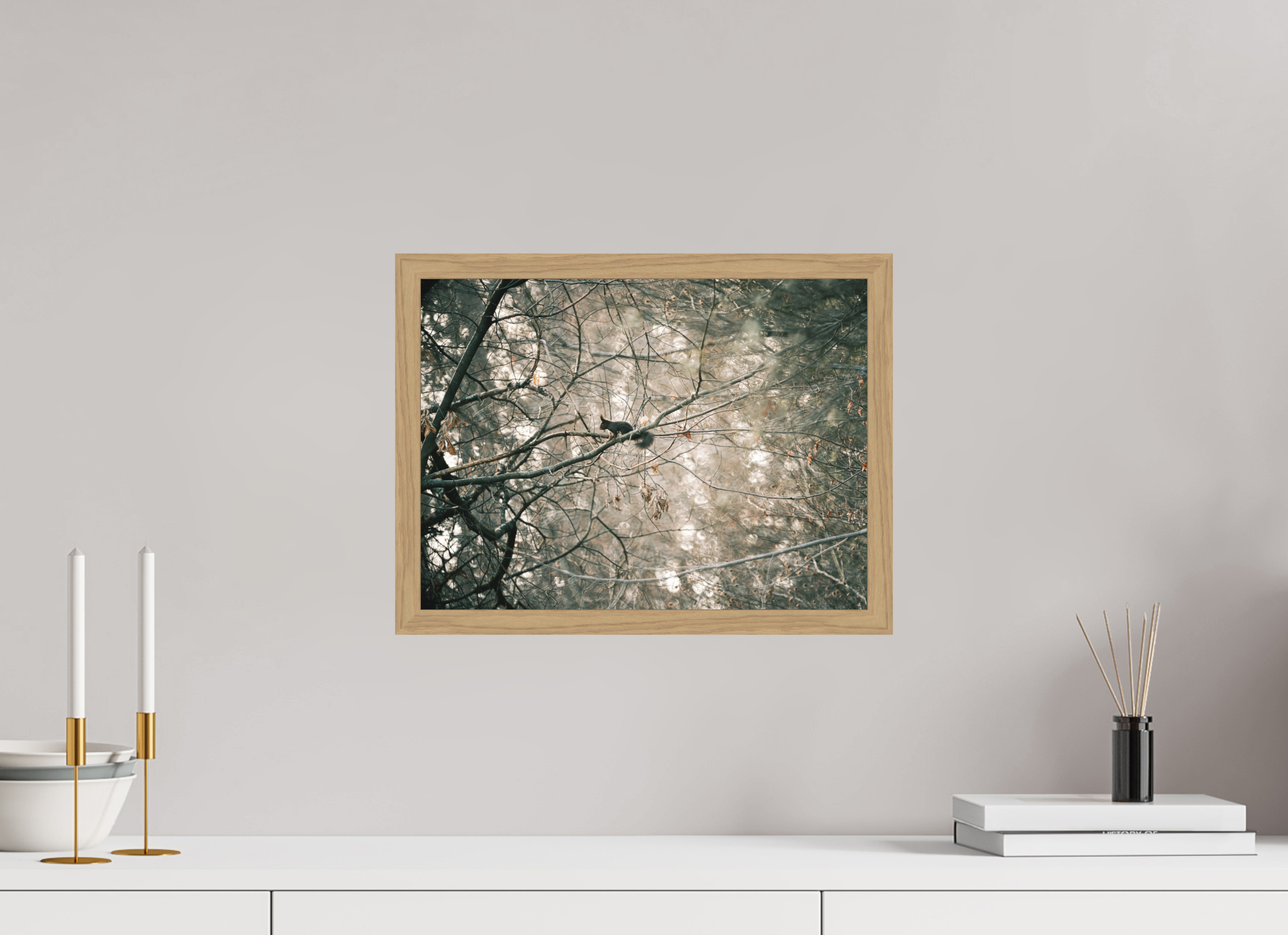 40 x 30 cm, Impression Fine Art encadrée en chêne naturel - mat Ecureuil