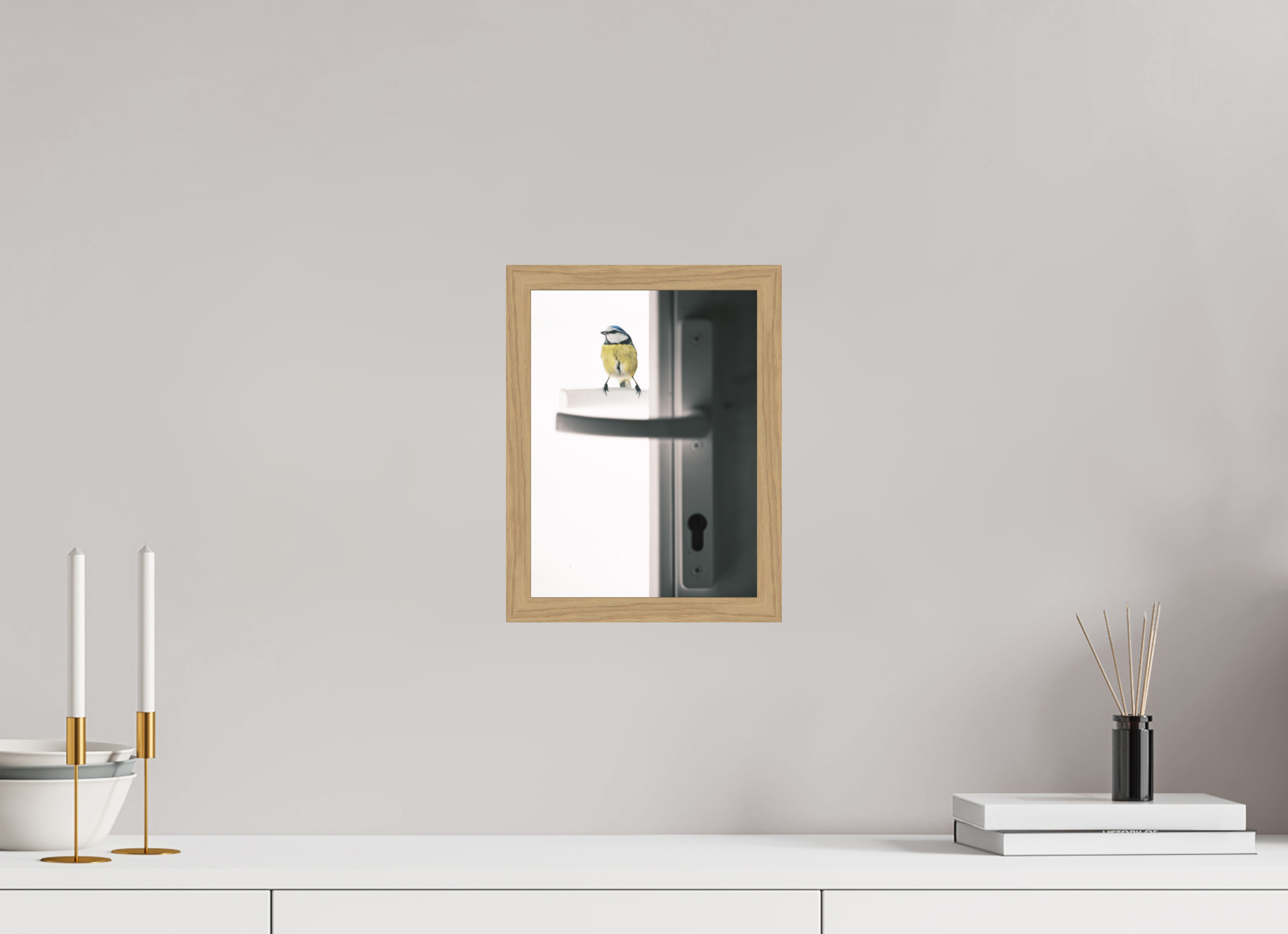 21 x 28 cm, Impression Fine Art encadrée en chêne naturel - mat mésange bleue