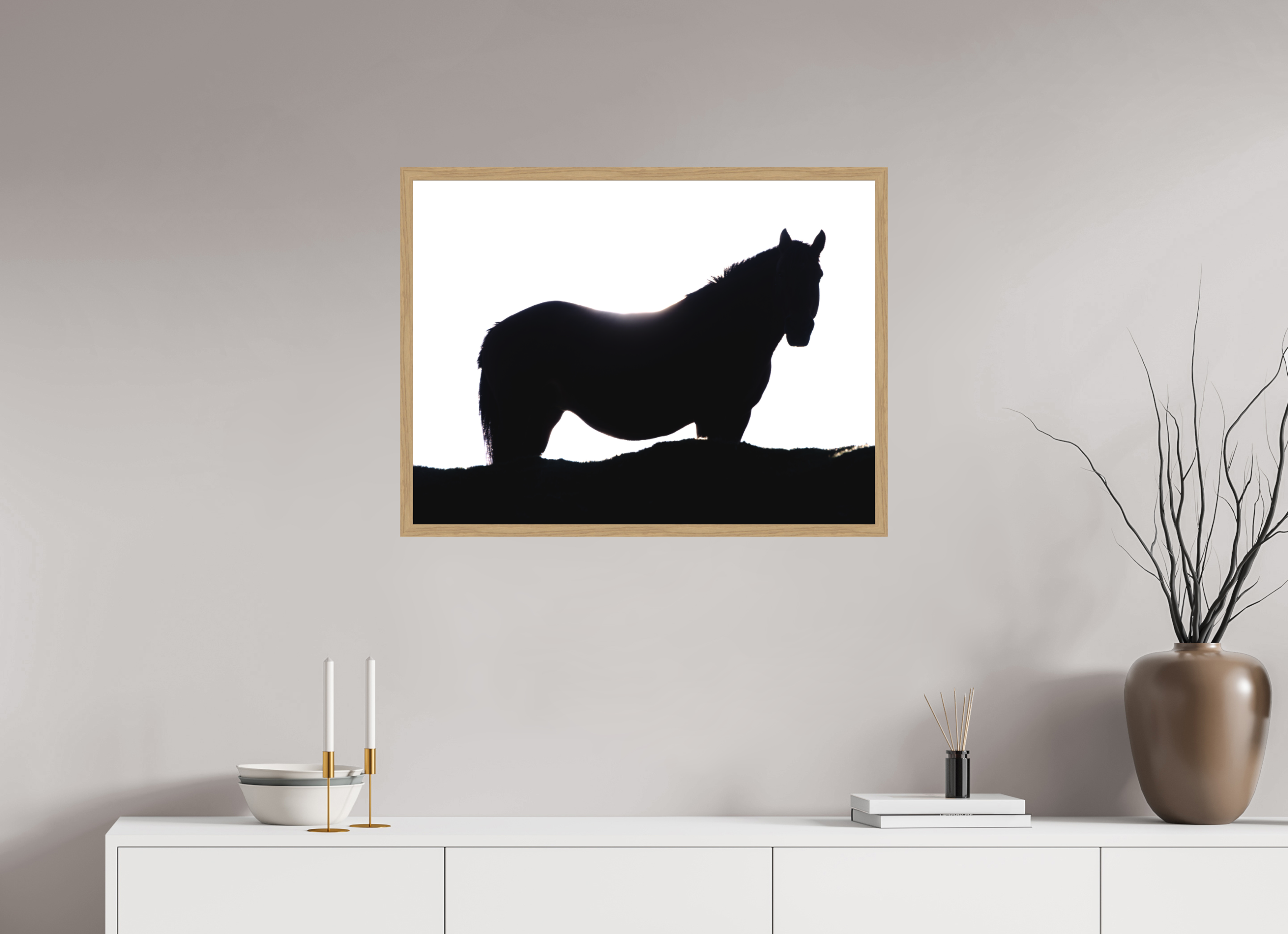 80 x 60 cm, Impression Fine Art encadrée en chêne naturel - mat Cheval