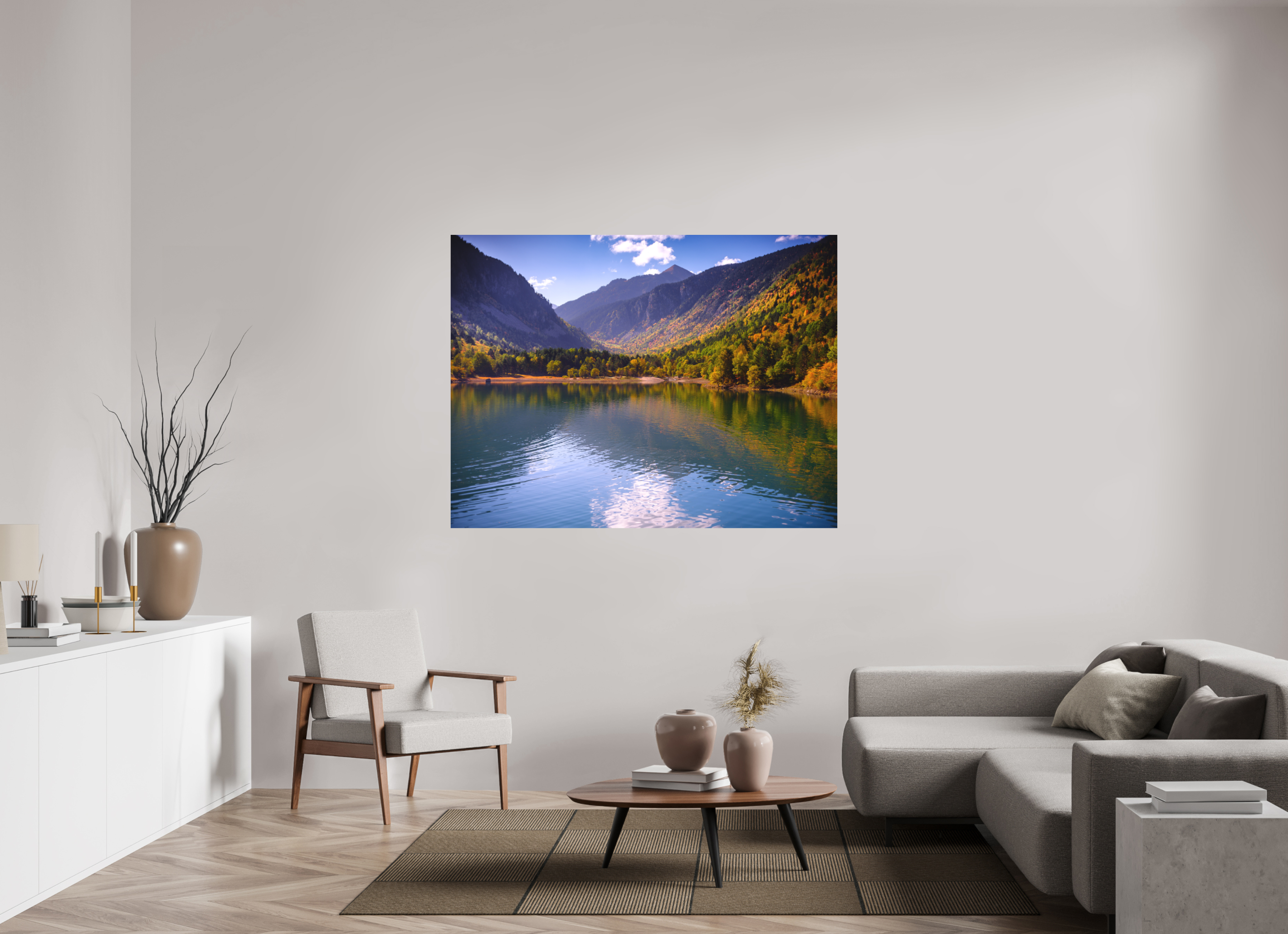 158,2 x 120 cm, Tirage photo - satiné Lac et automne