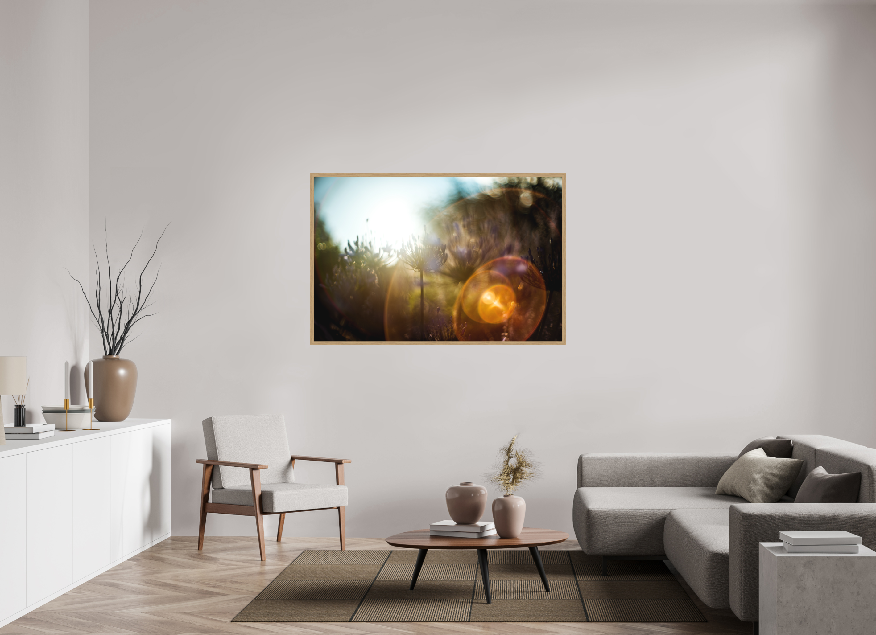 150 x 100 cm, Impression Fine Art encadrée en chêne naturel - mat lumière