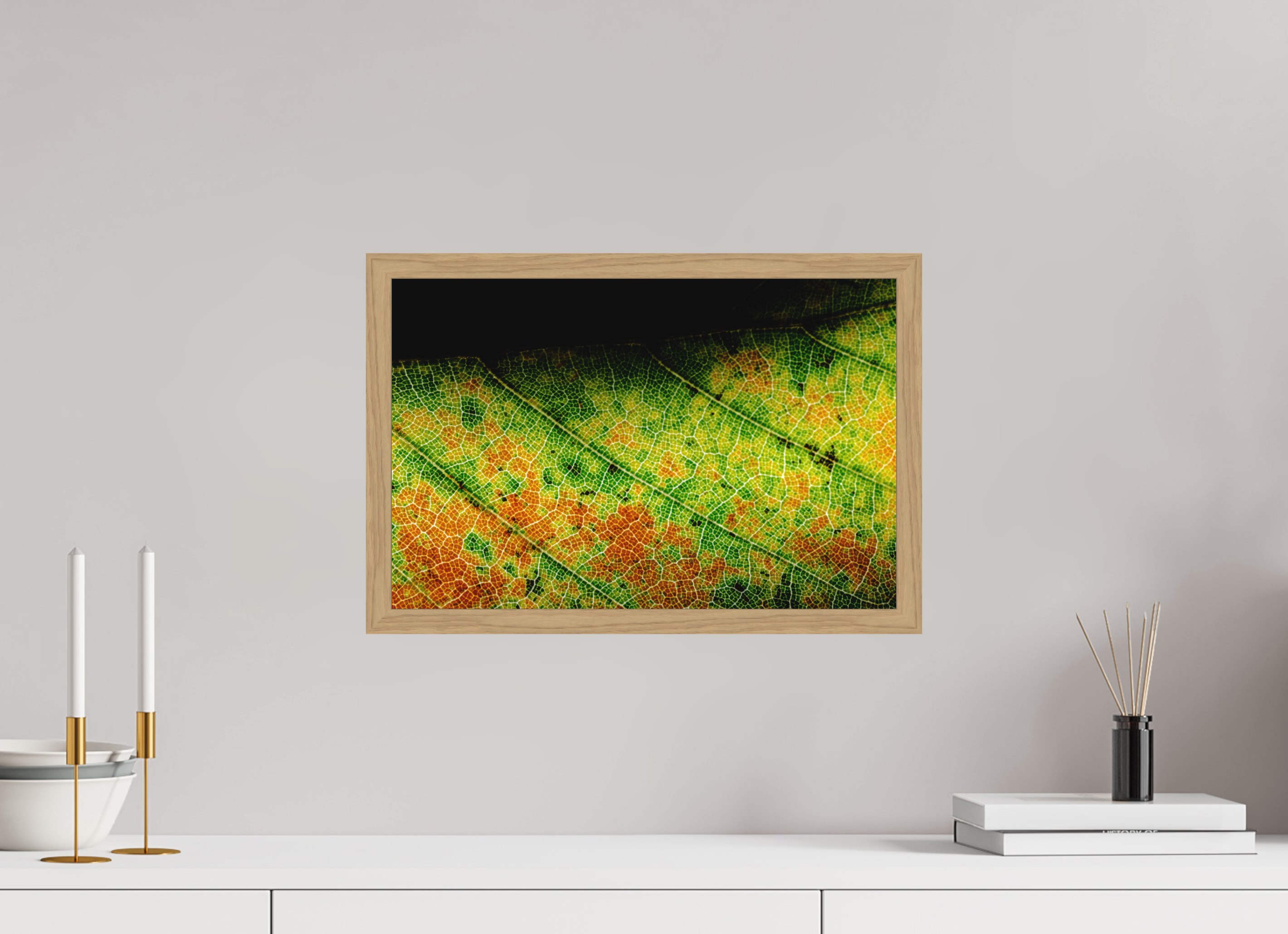 45 x 30 cm, Impression Fine Art encadrée en chêne naturel - mat Feuille