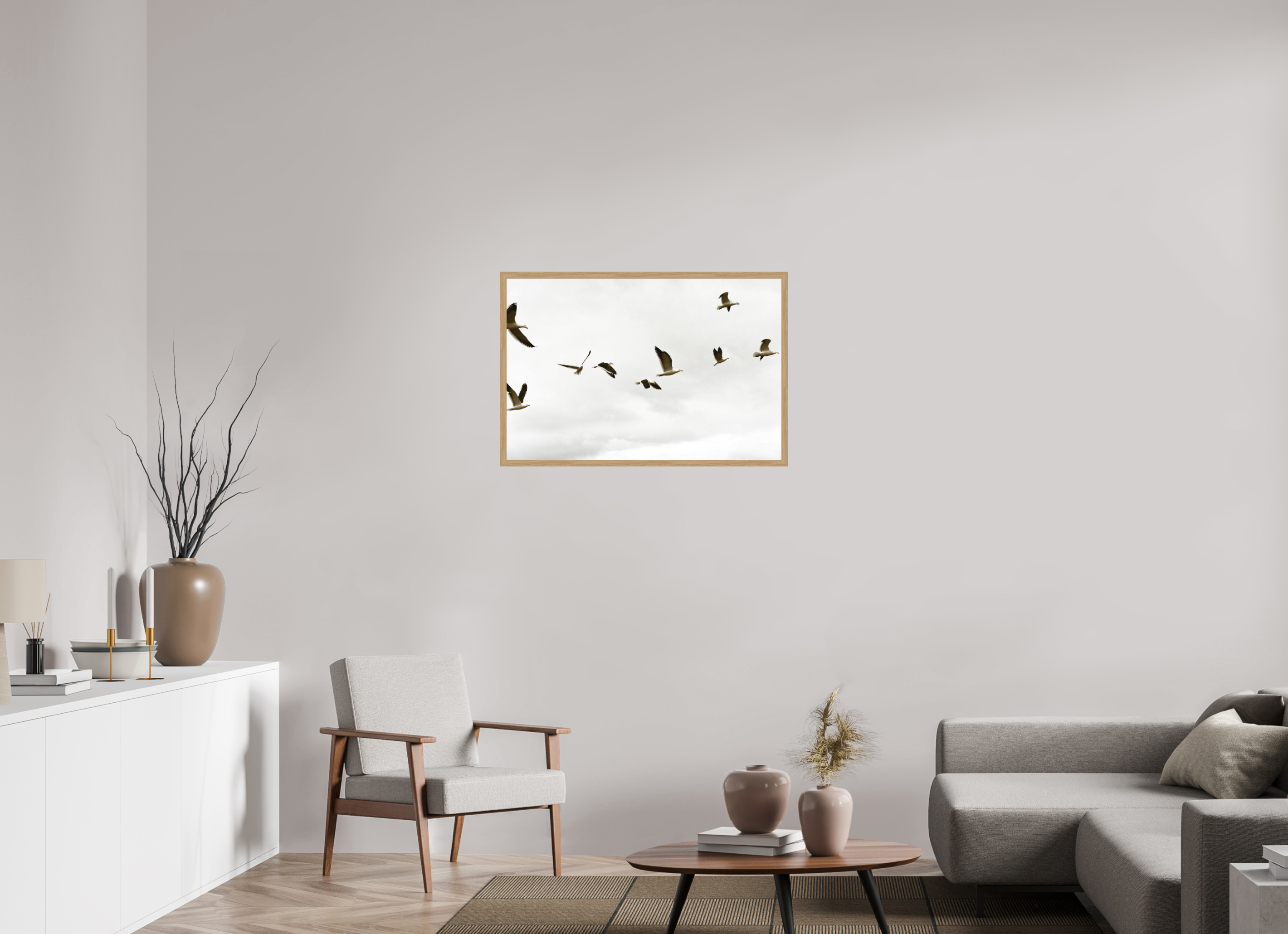 90 x 60 cm, Impression Fine Art encadrée en chêne naturel - mat Goelands