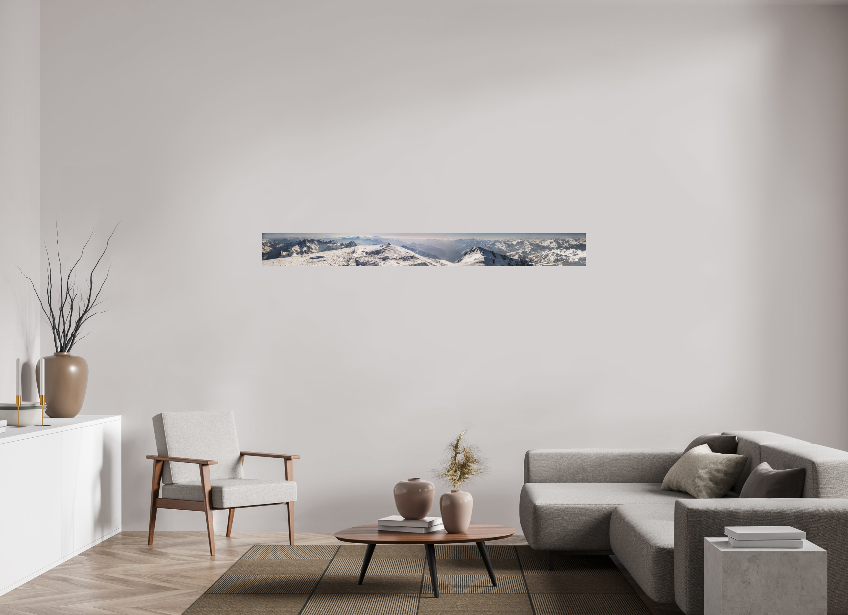195,6 x 20 cm, Impression Fine Art sur support rigide - mat Panorama depuis le sommet du Mont Blanc
