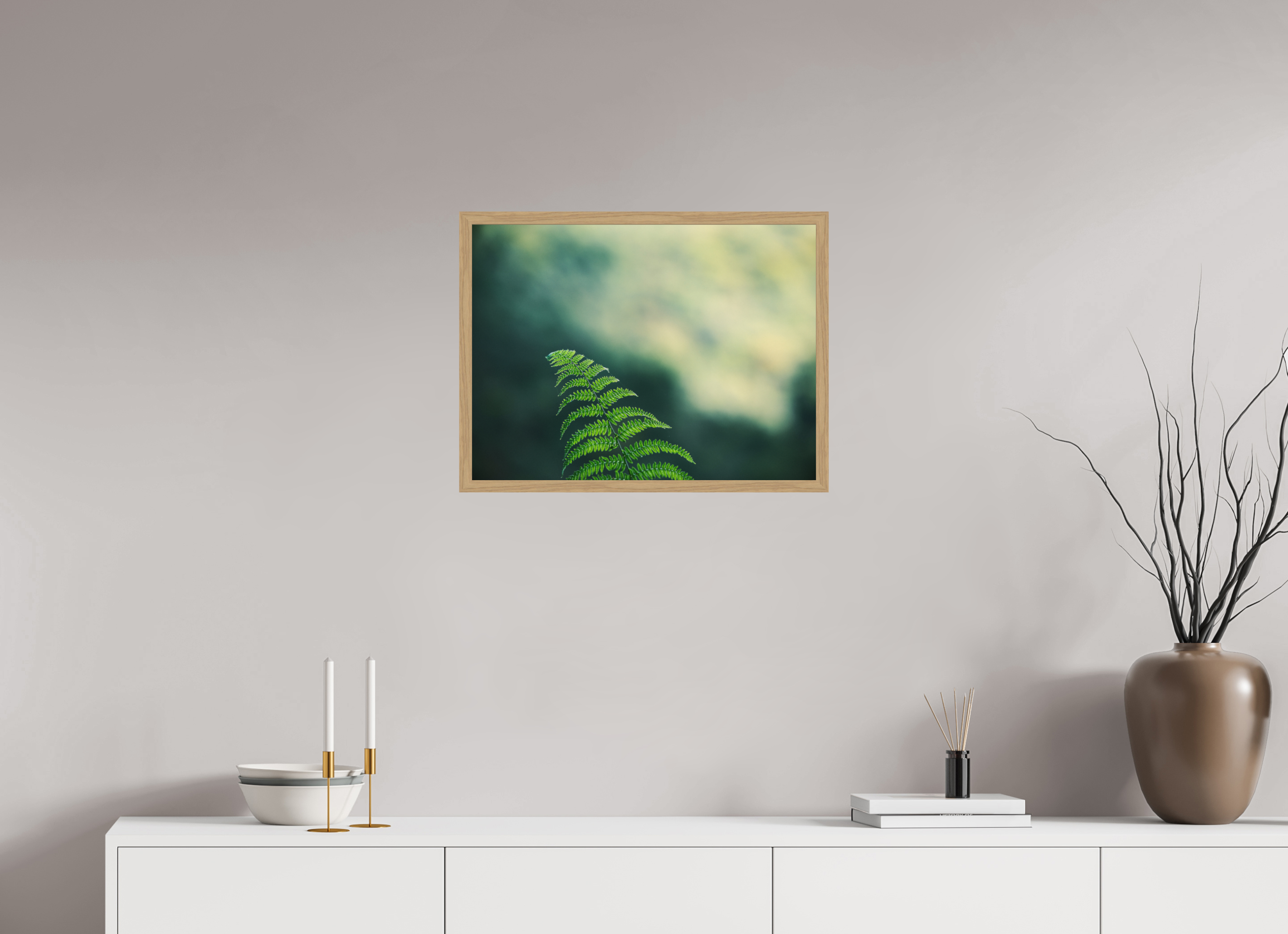 60 x 45 cm, Impression Fine Art encadrée en chêne naturel - mat Fougère