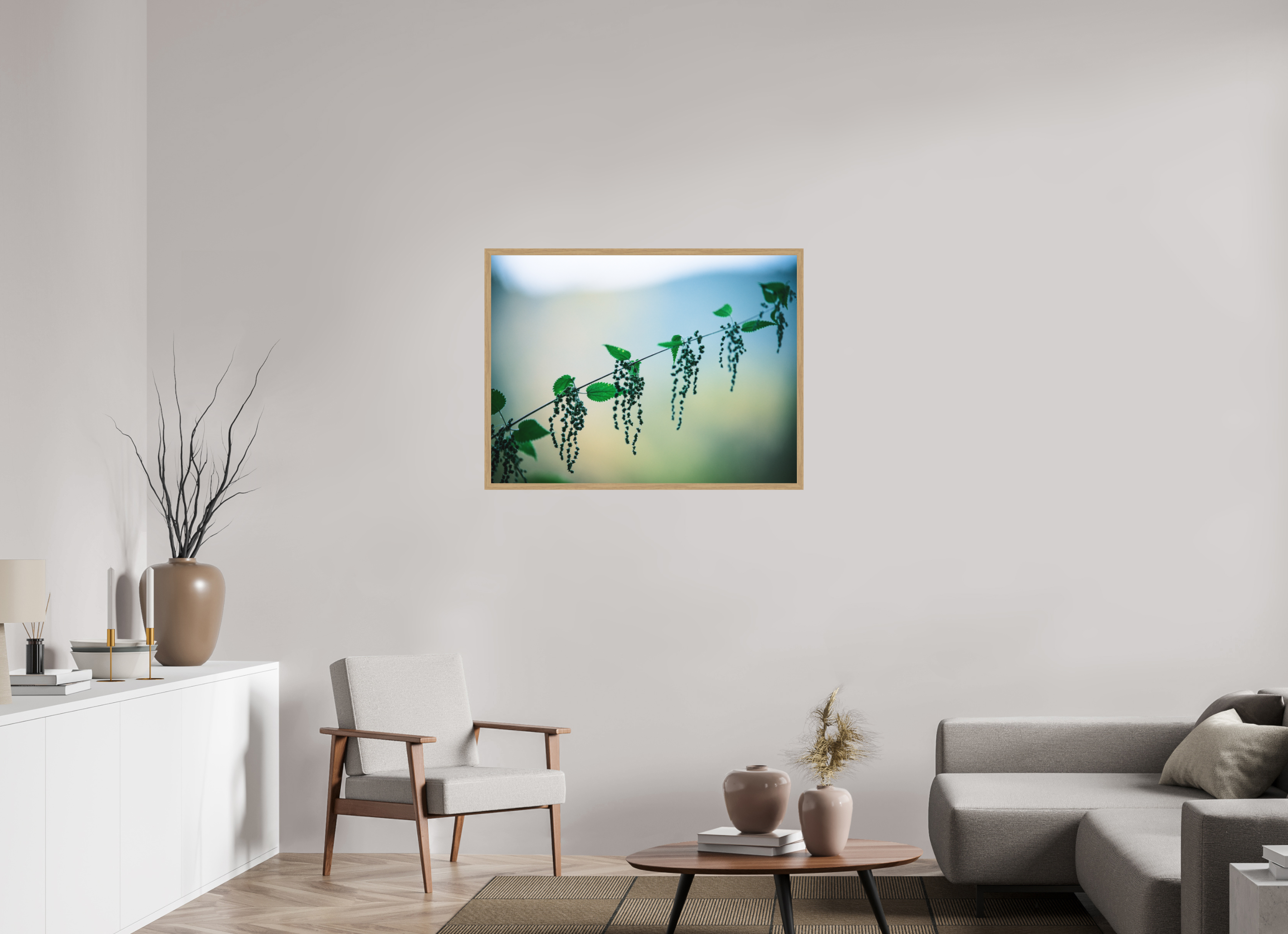 100 x 75 cm, Impression Fine Art encadrée en chêne naturel - mat Ortie