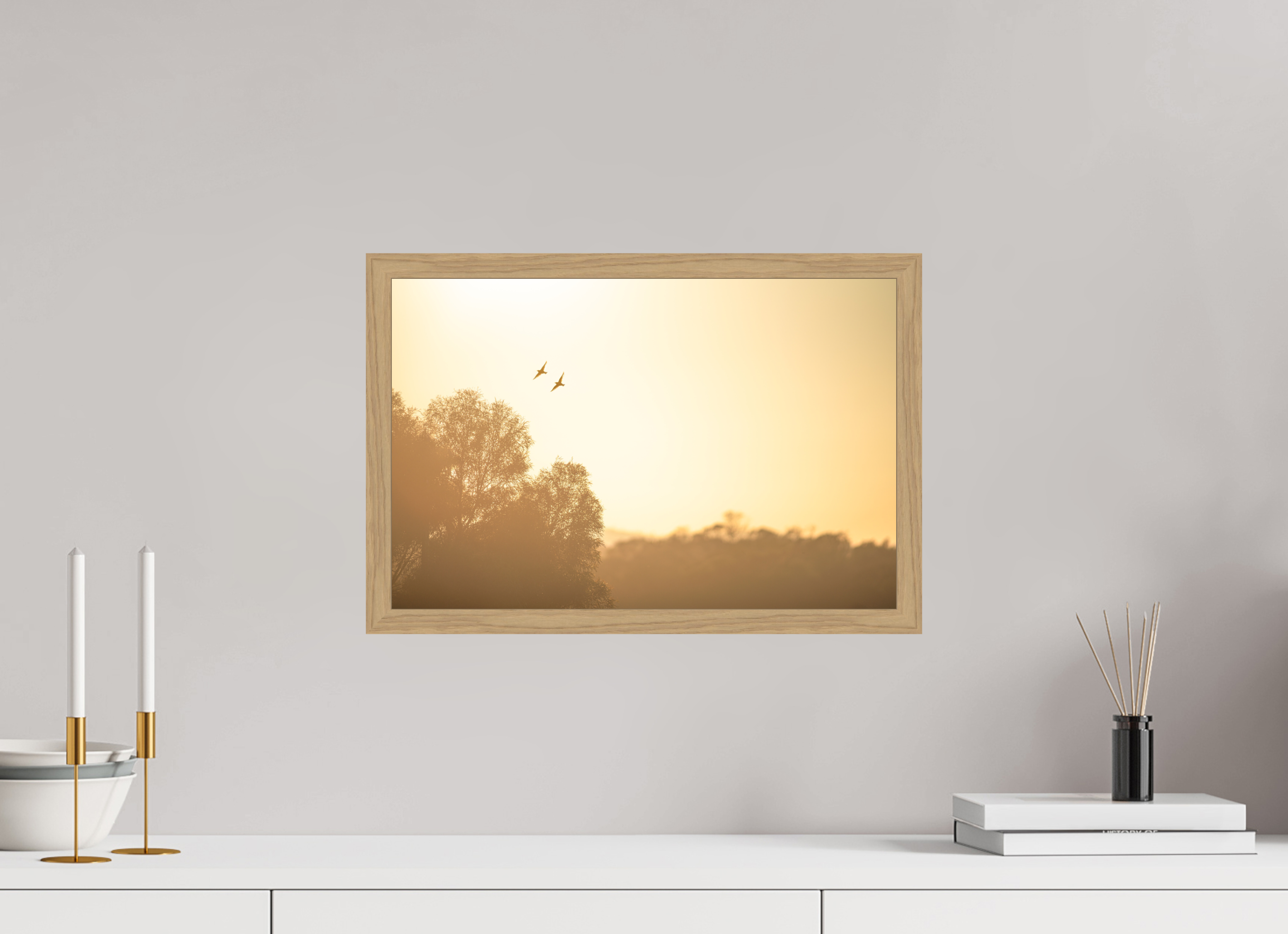 45 x 30 cm, Impression Fine Art encadrée en chêne naturel - mat Lune de miel