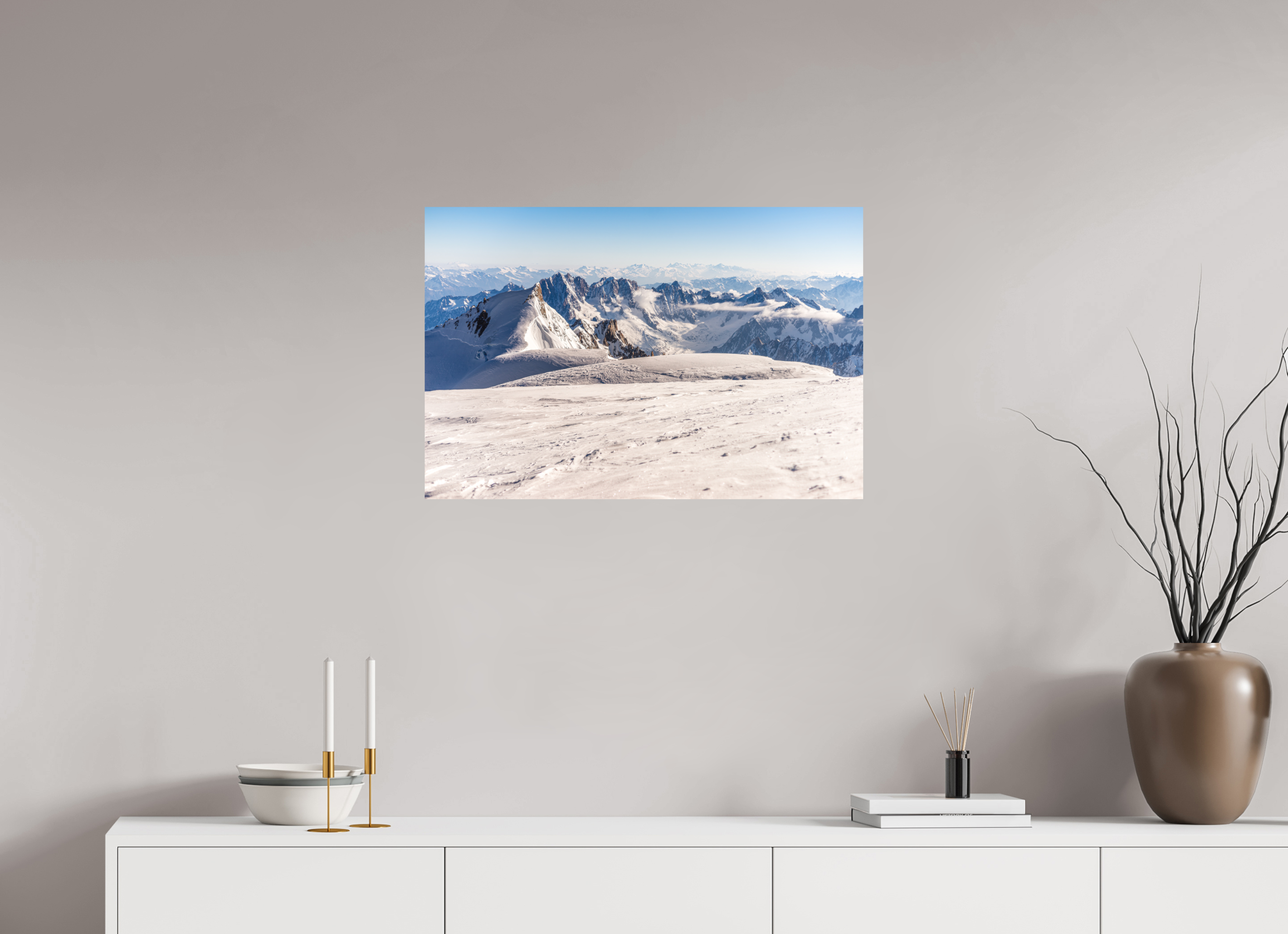 75 x 50 cm, Impression Fine Art sur support rigide - mat La vue depuis le sommet du Mont Blanc